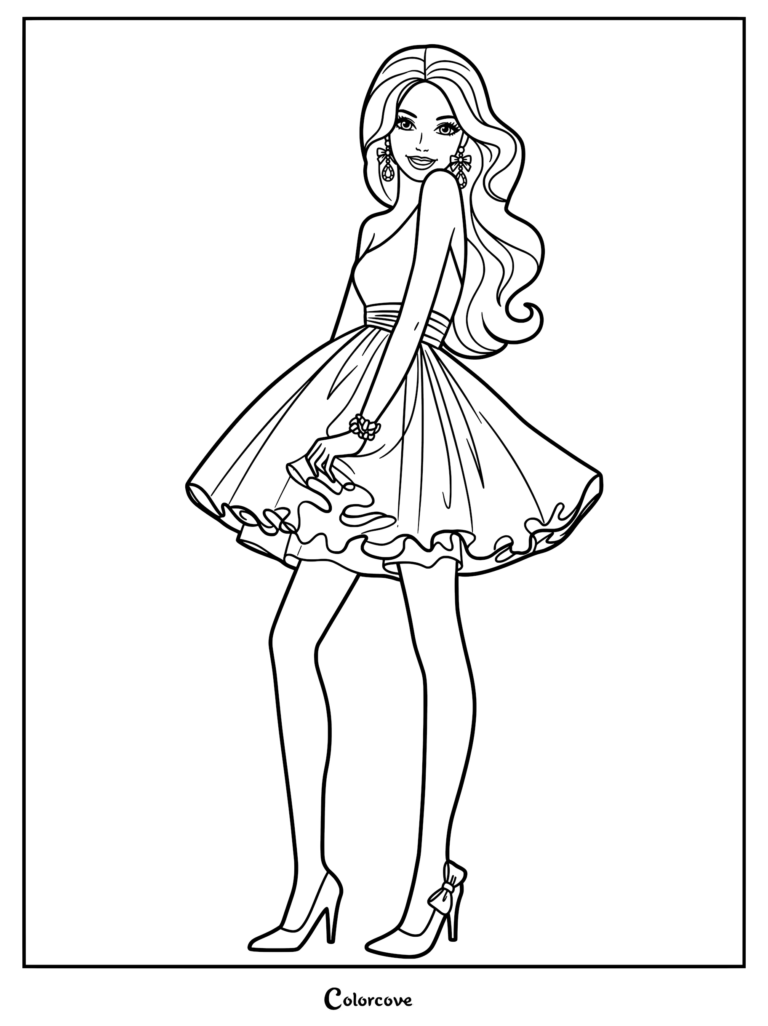 Barbie posing elegantly in a stylish one-shoulder party dress.