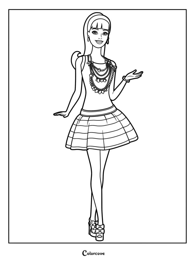 Barbie from Life in the Dreamhouse wearing a pink and white striped dress in this printable coloring page.