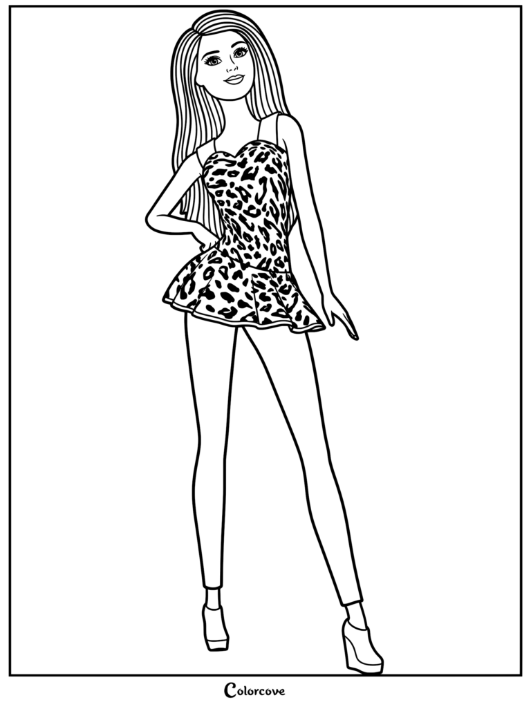 Raquelle from Barbie Life in the Dreamhouse wearing a leopard print top, featured in a printable coloring page.