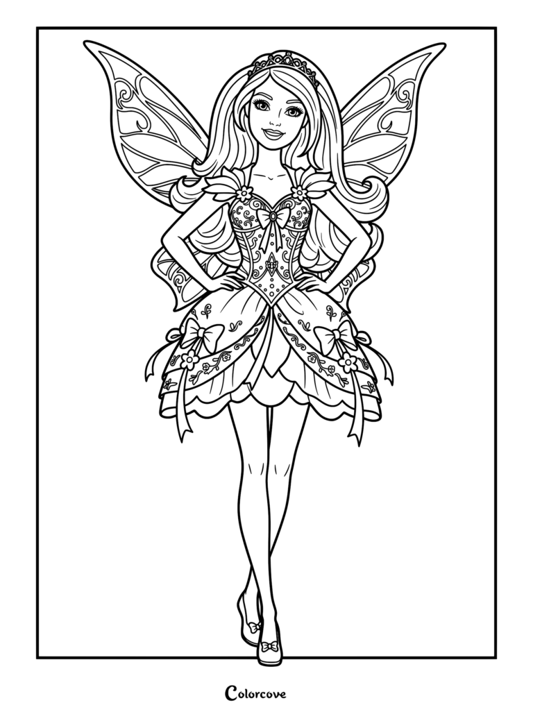 Barbie Fantasy Fairy doll with color-changing wings and bodice coloring page