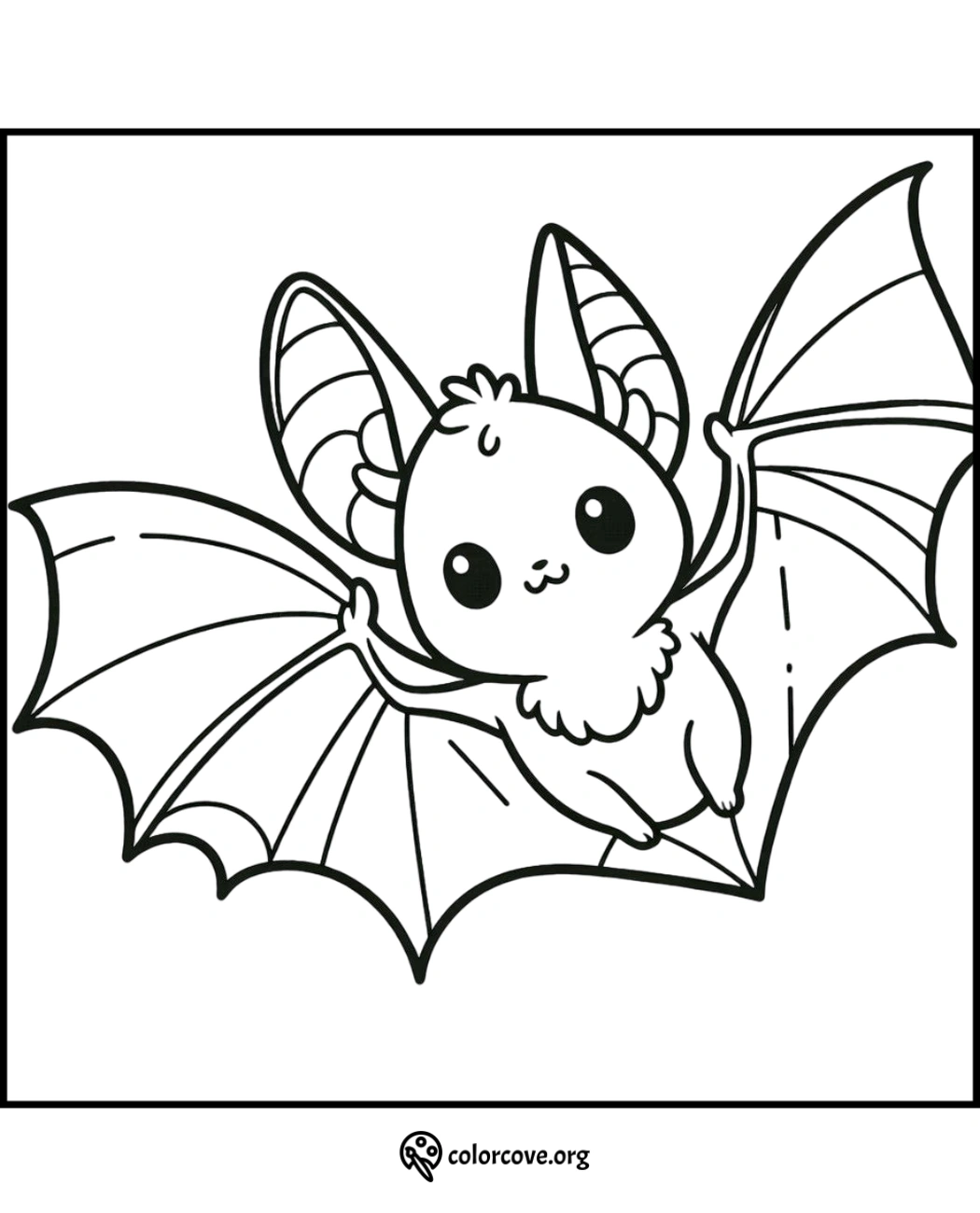 Cute bat coloring page for kids. Printable, fun, and free bat drawing to color and enjoy. Ideal for Halloween activities.