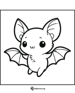Cute bat coloring page for kids with big eyes and wings. Free printable animal coloring sheet from colorcove.org.