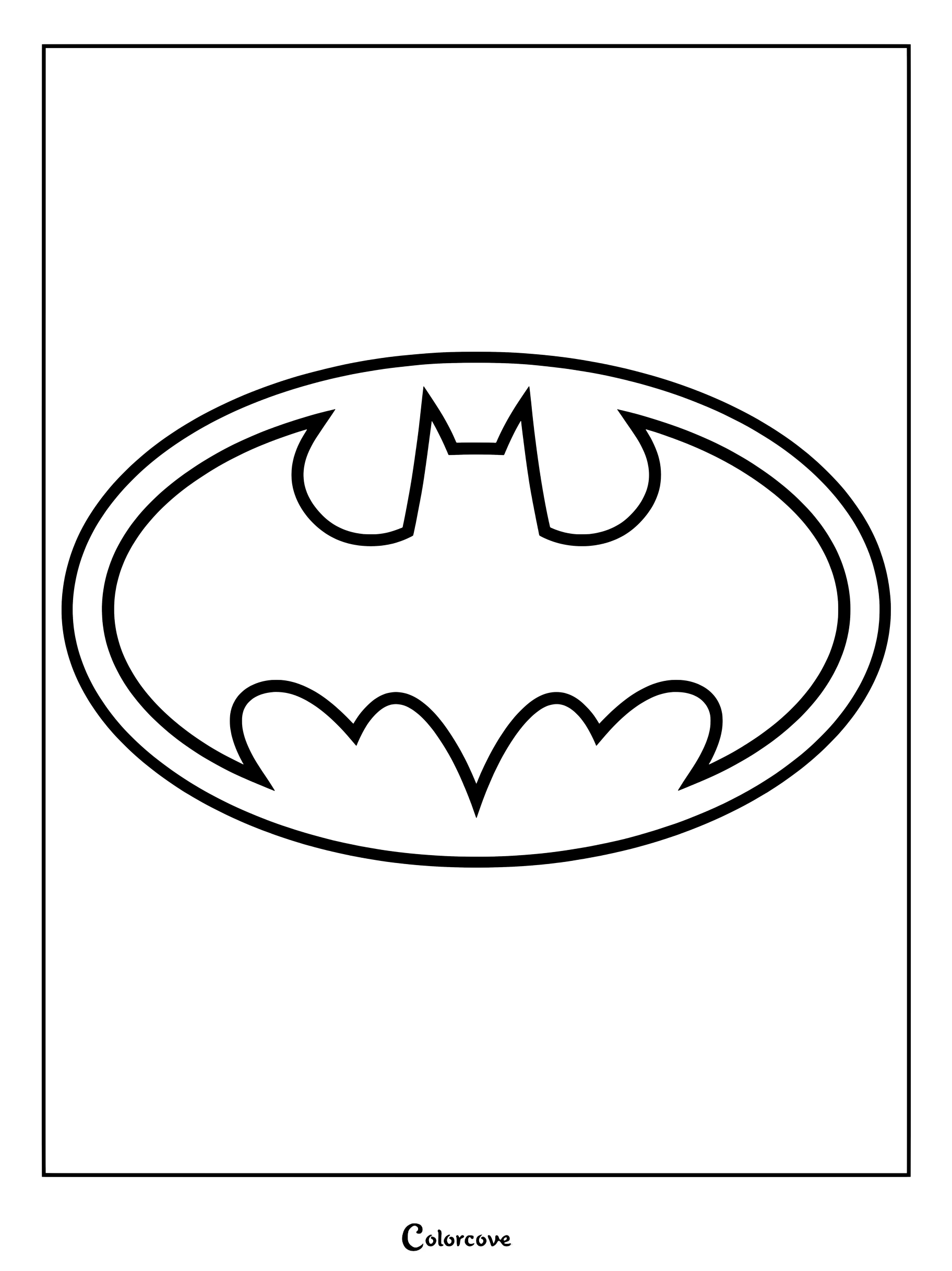Coloriage du logo de Batman avec un contour audacieux du symbole classique du super-héros.