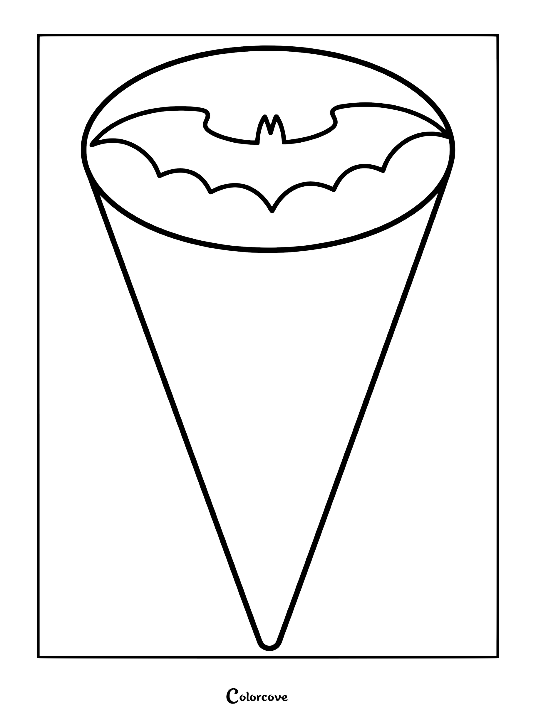 Un coloriage à imprimer représentant l'emblème du Bat-signal à l'intérieur d'un faisceau lumineux.