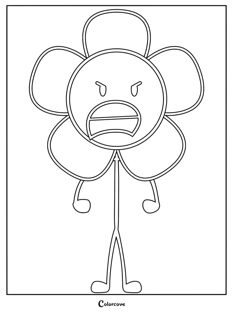 Flower from Battle For Dream Island with an angry expression on this printable coloring page.