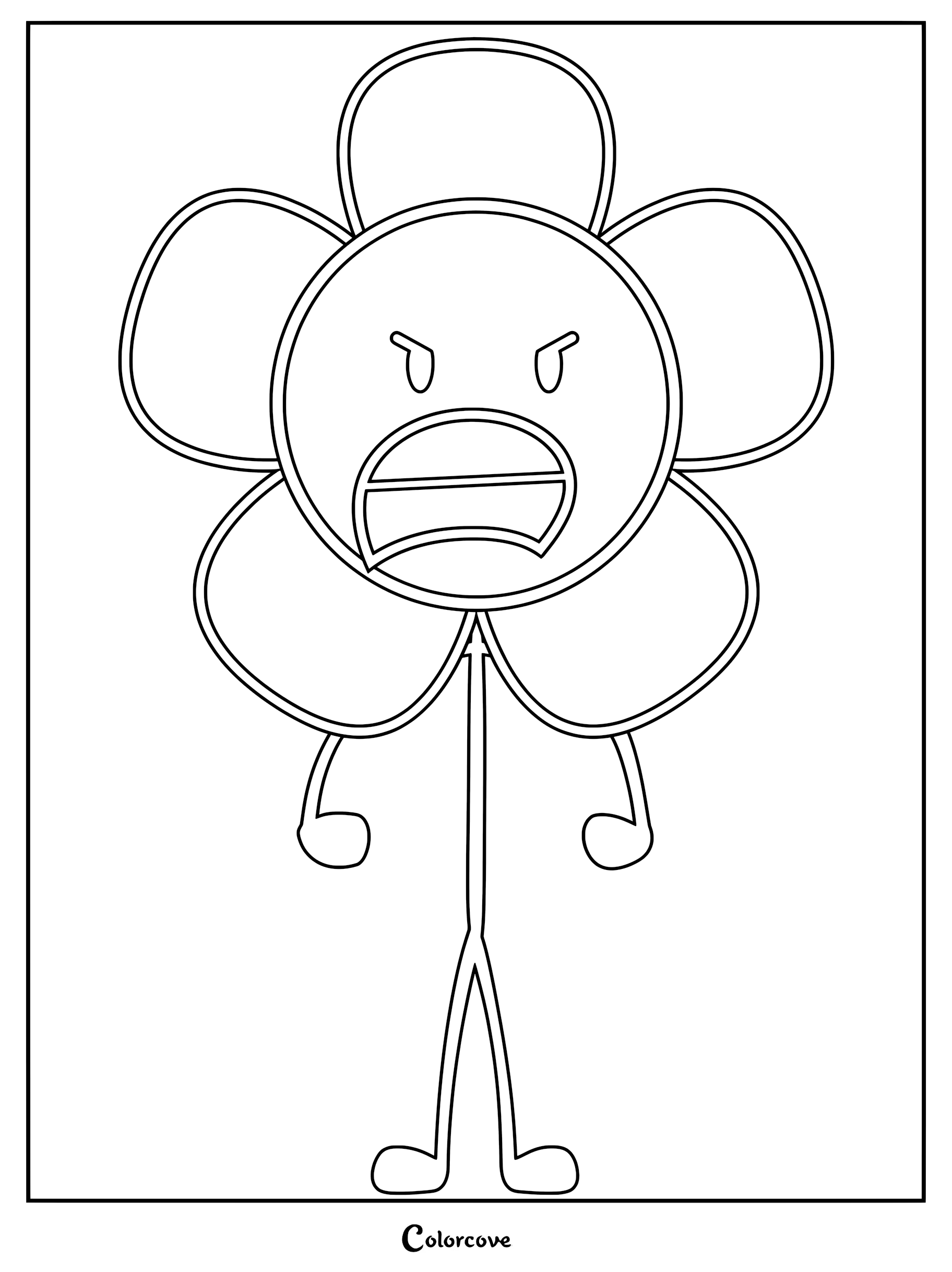 Flower from Battle For Dream Island with an angry expression on this printable coloring page.