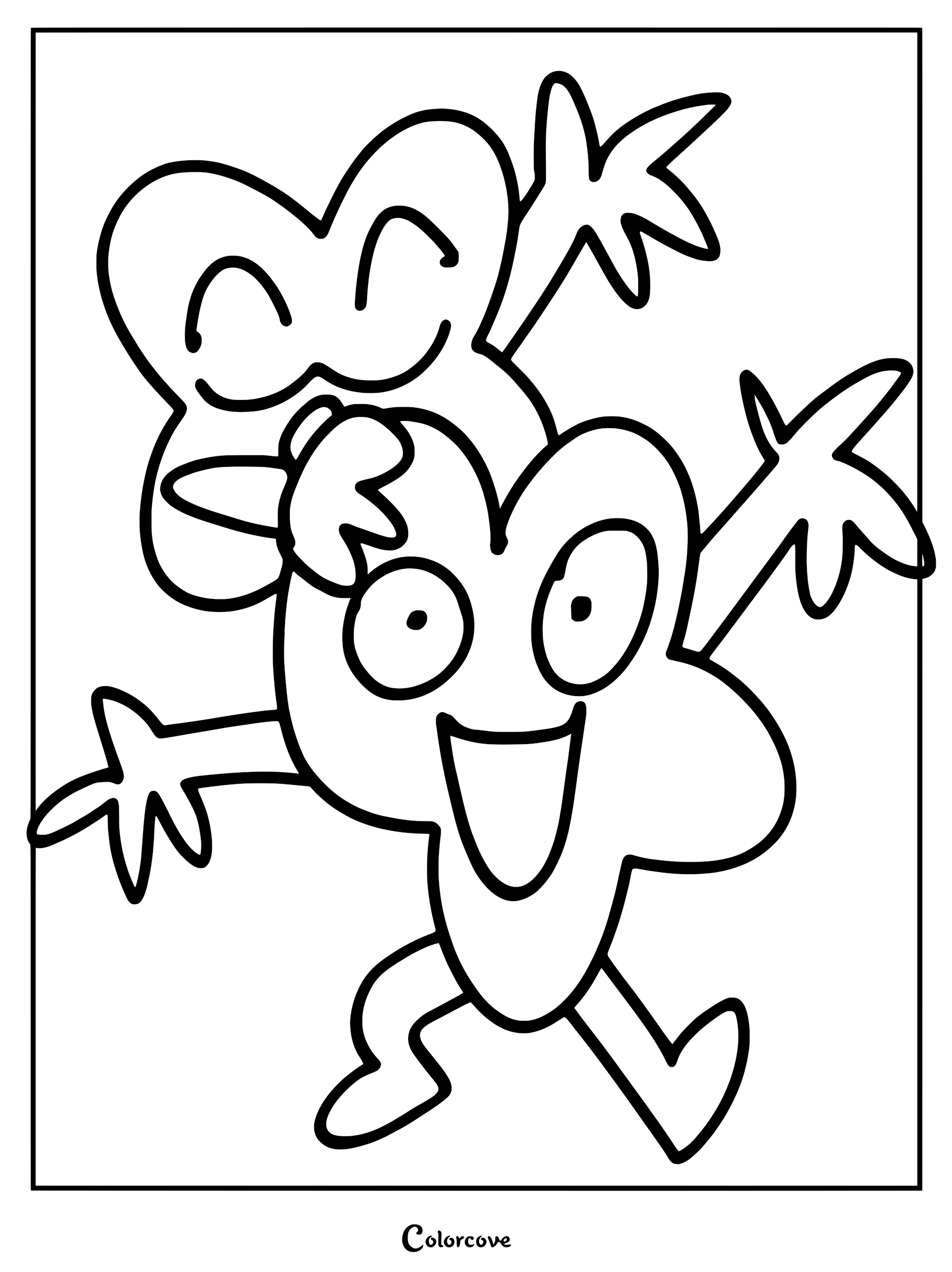 Four and X from Battle For Dream Island in a happy pose on a printable coloring page.