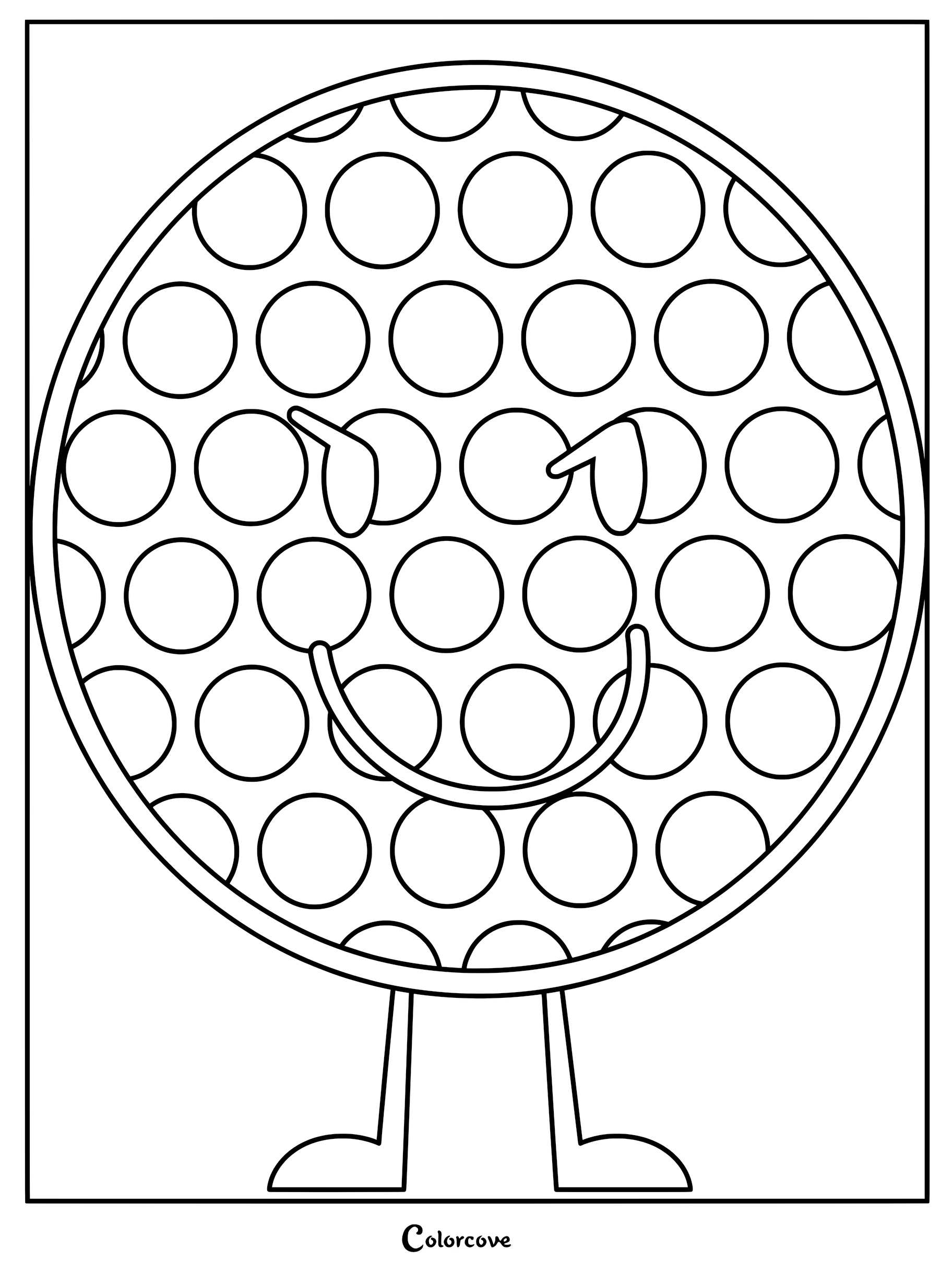 A printable coloring page featuring Golf Ball from Battle For Dream Island with her signature dimpled texture and smiling face.