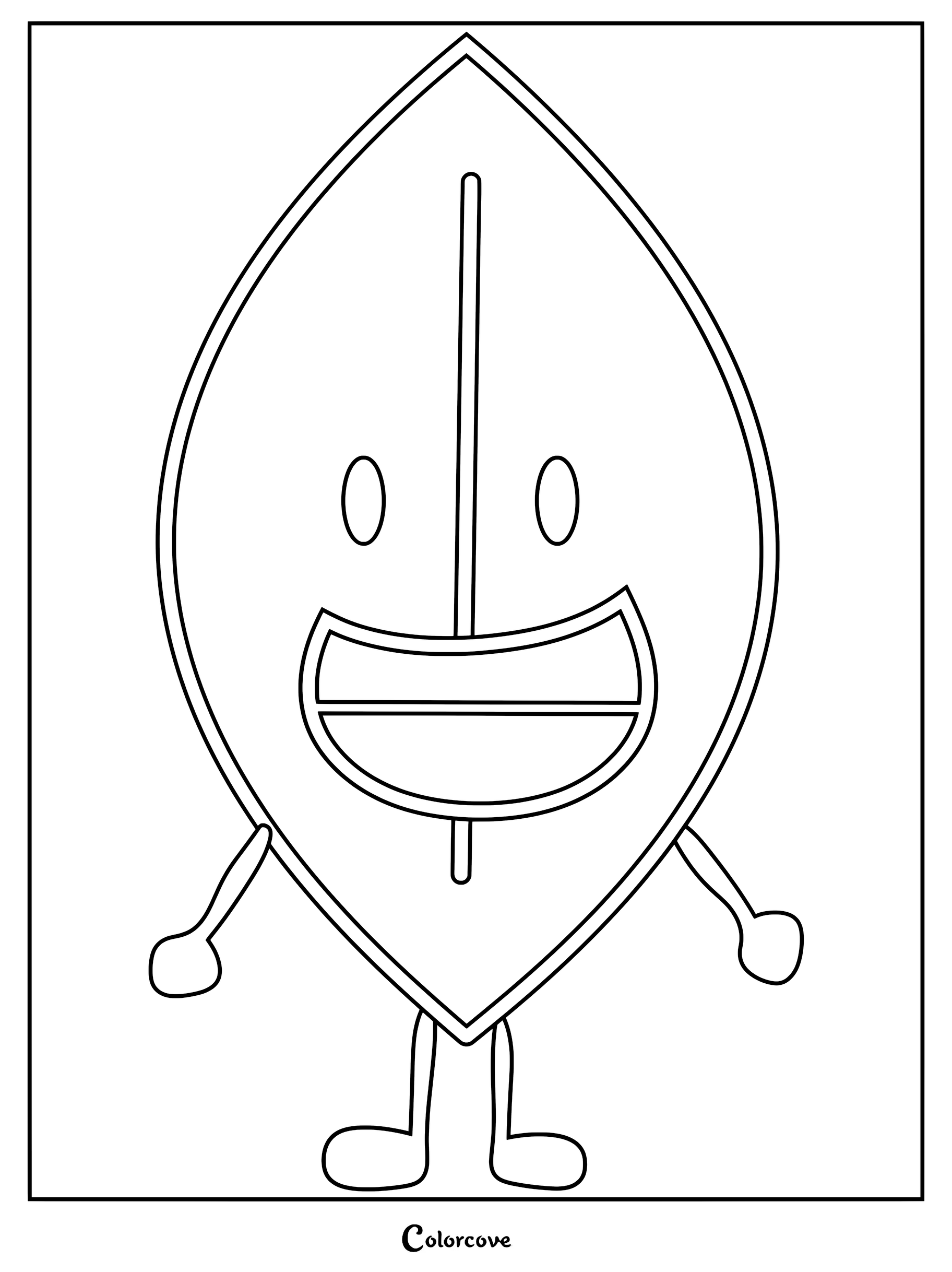 Leafy from Battle For Dream Island standing with a wide smile in this printable coloring page.