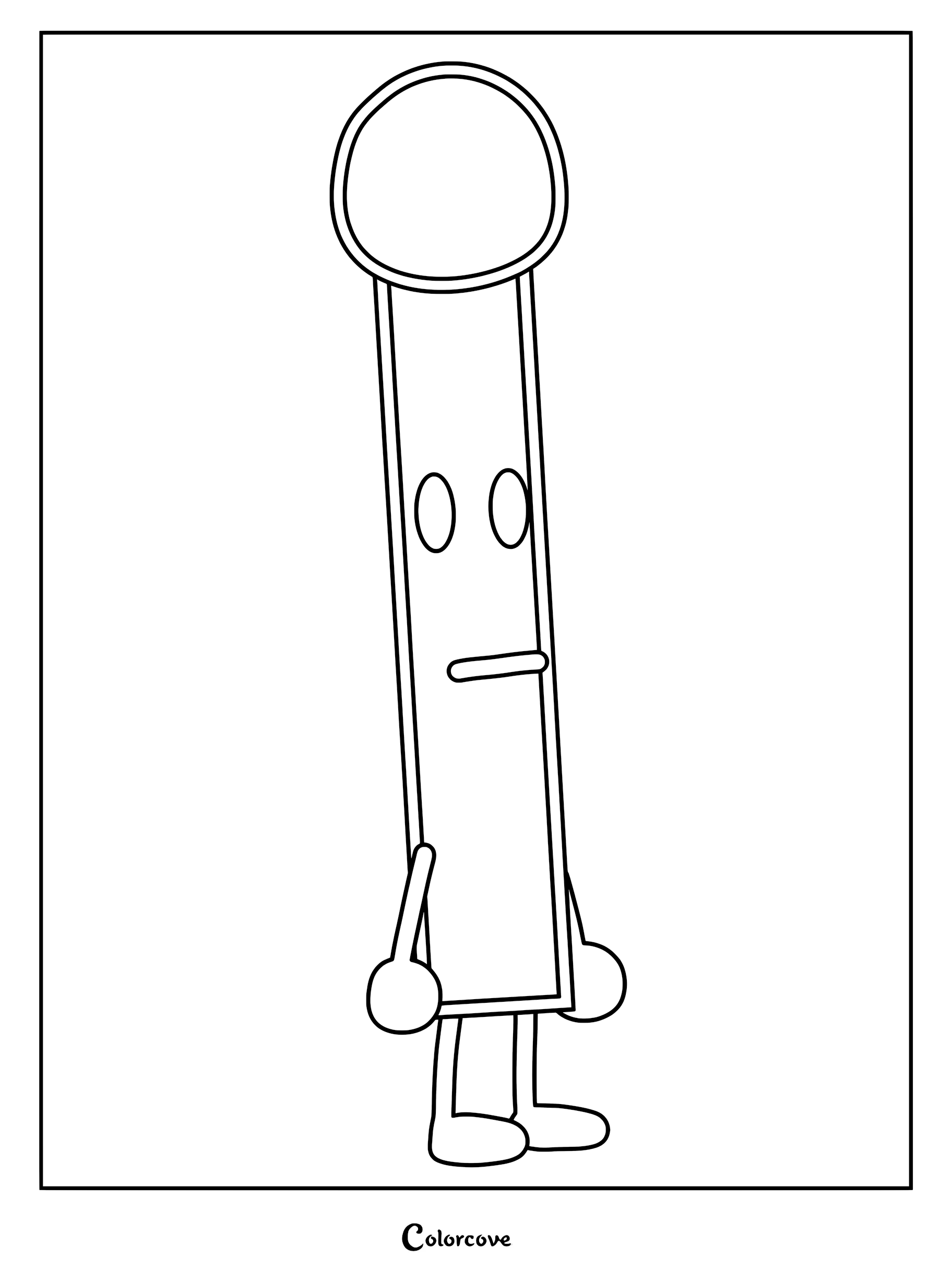 A printable coloring page featuring Match from Battle For Dream Island with her signature long rectangular body and circular head.