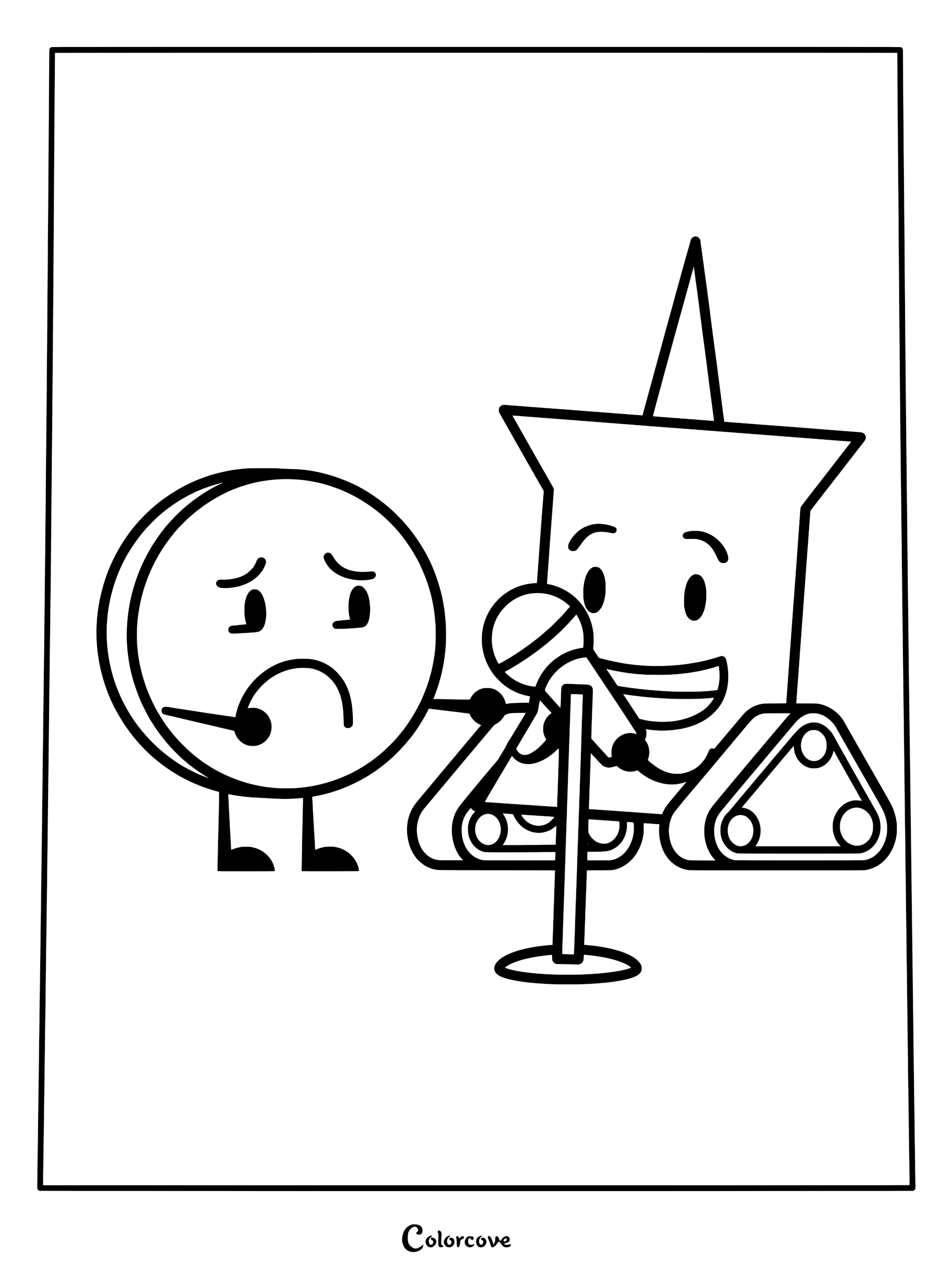 Pin singing into a microphone with Coiny looking sad in this Battle For Dream Island coloring page.