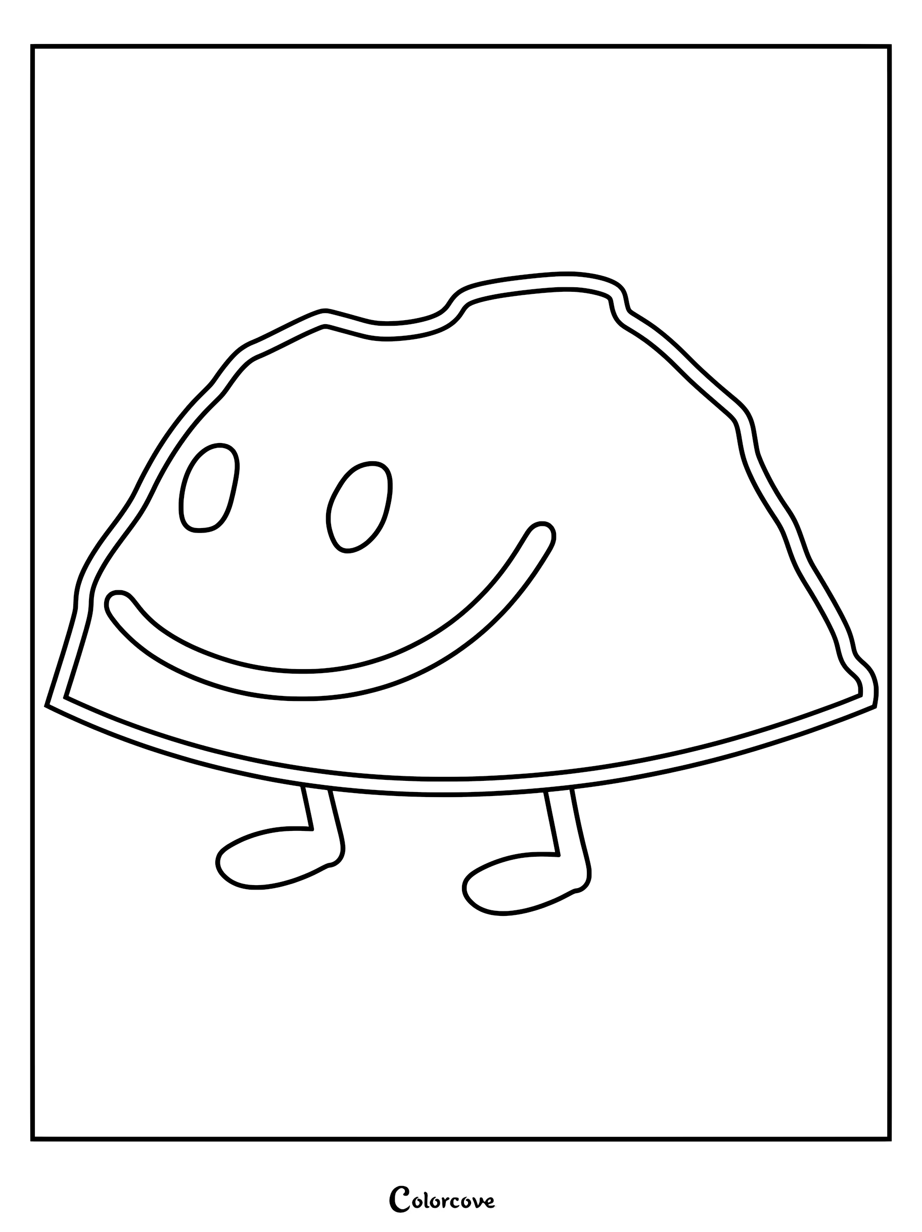 A simple line art coloring page of Rocky from Battle For Dream Island with his signature oval eyes and wide smile.