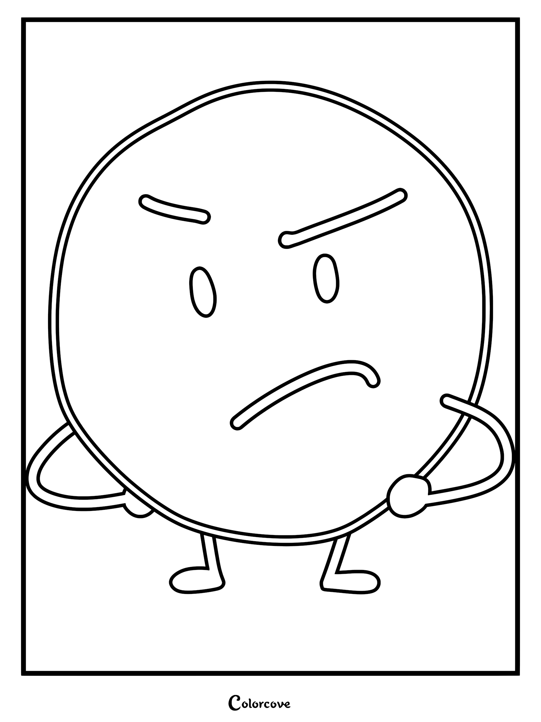 Snowball from Battle For Dream Island with an angry expression in a printable coloring page format.