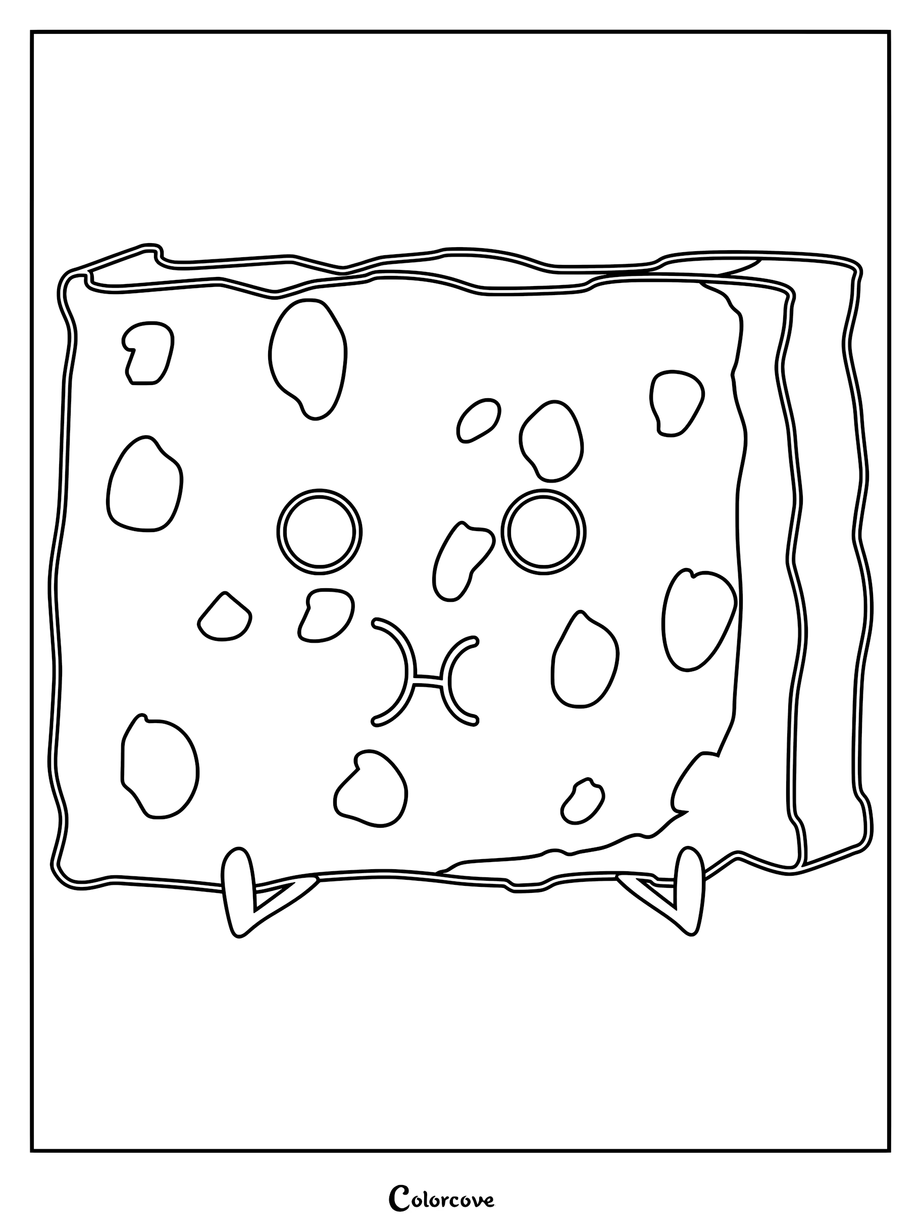 A printable coloring page featuring Spongy from Battle For Dream Island with his signature porous rectangular body and simple facial features.
