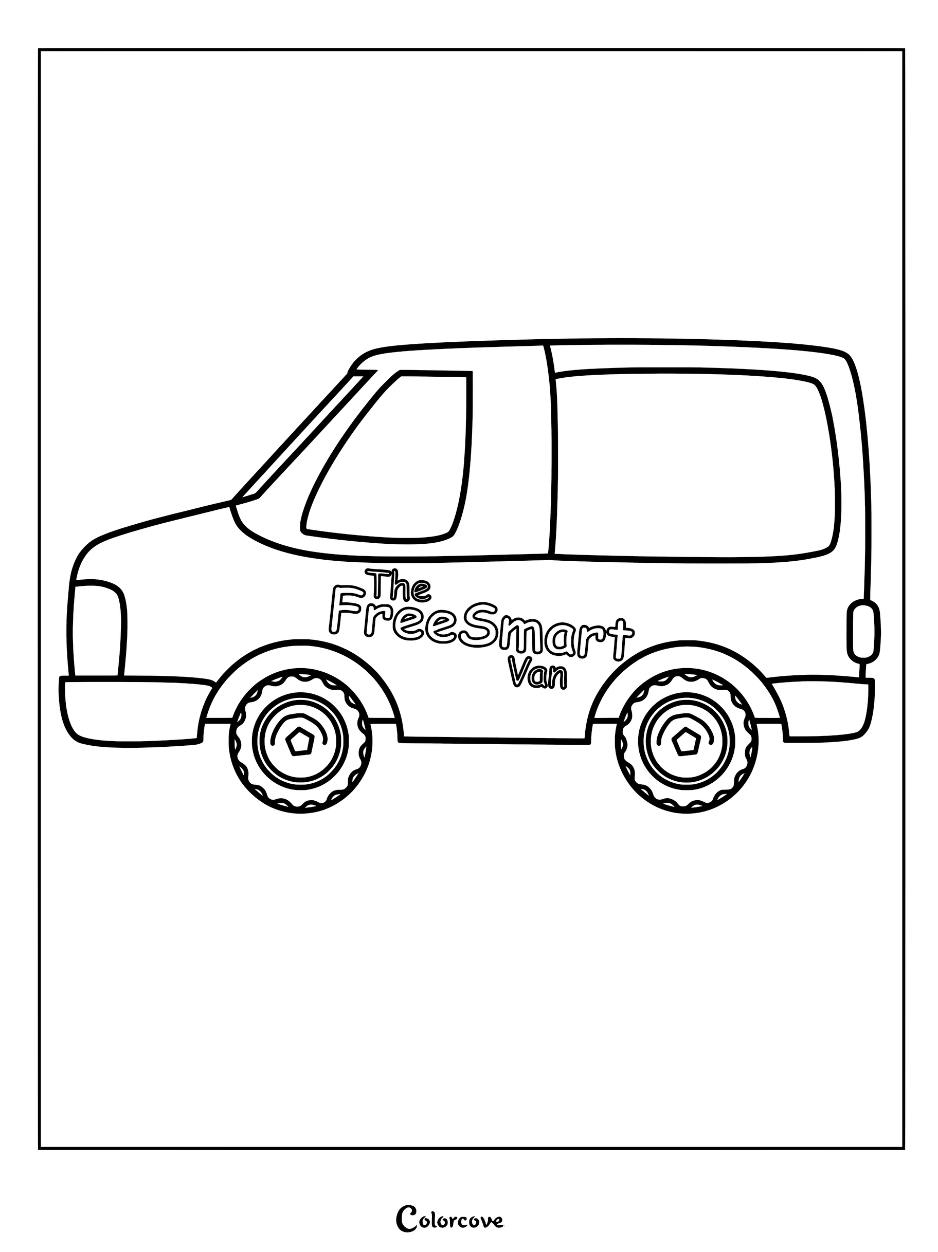 A printable coloring page featuring the FreeSmart Van from Battle For Dream Island with the logo text on the side.
