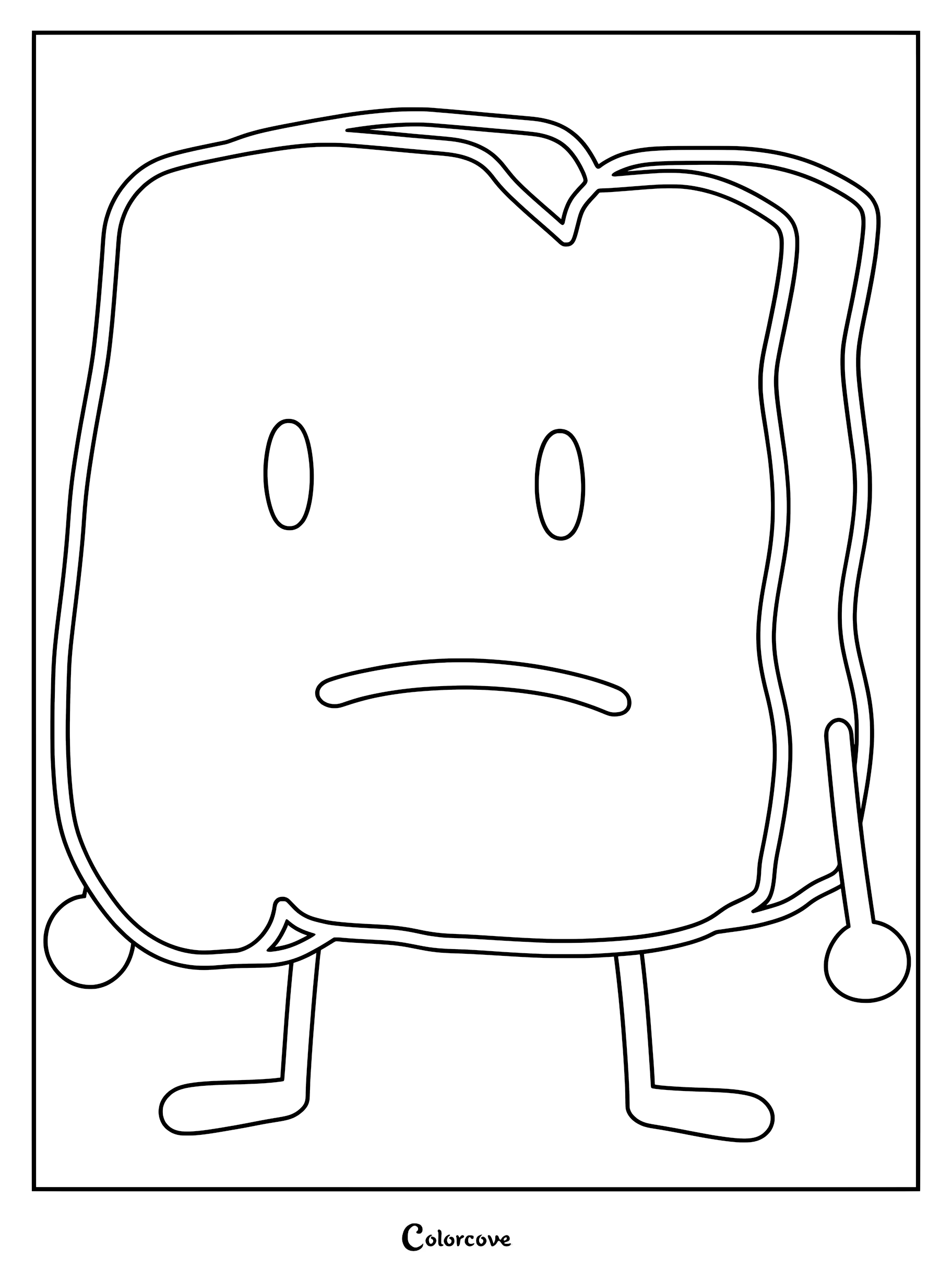 Woody from Battle For Dream Island standing with a neutral expression in this printable coloring page.