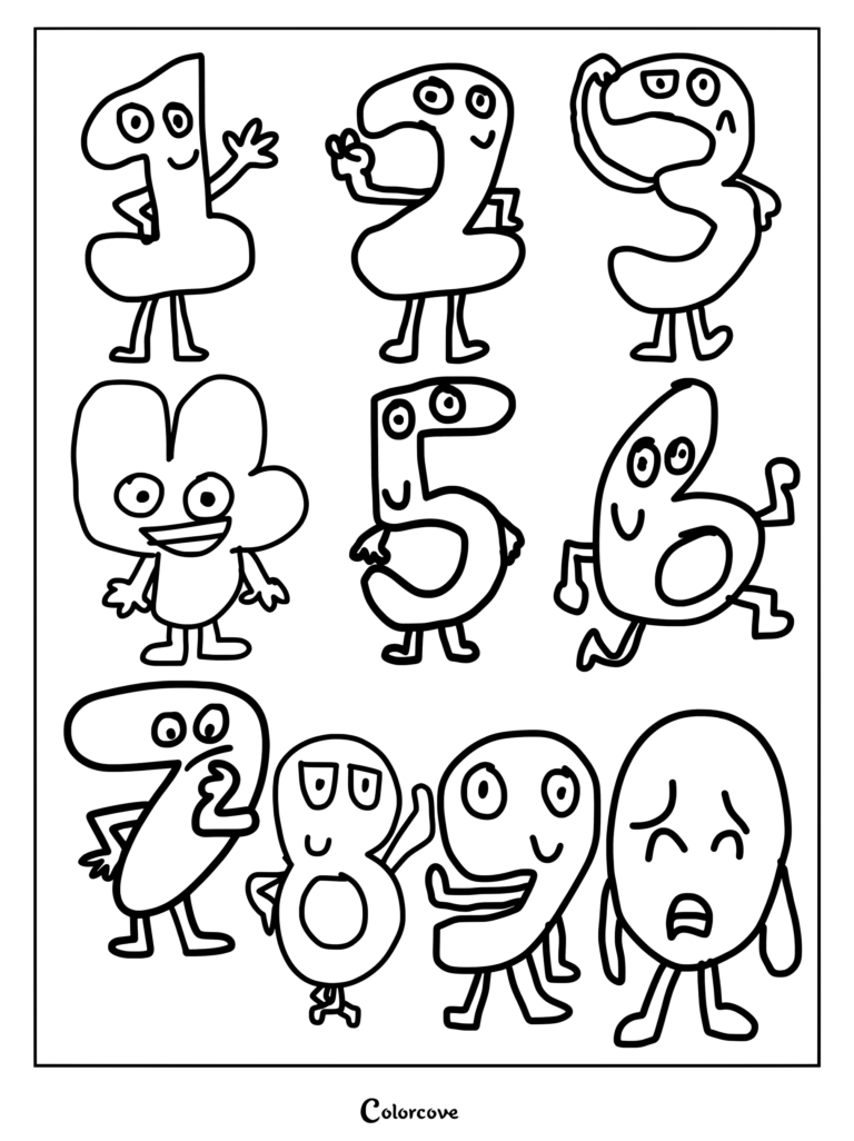 Algebralians (also known as the numbers from the animated web series Battle for Dream Island (BFDI) coloring page