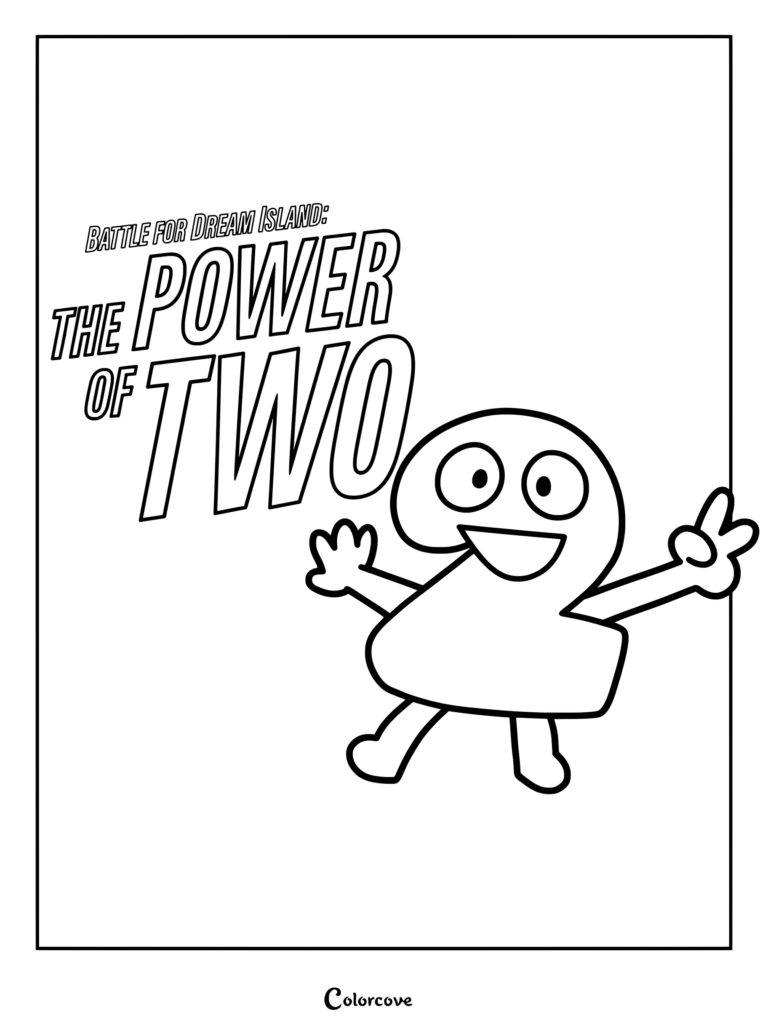 Power of Two coloring page featuring the character Two from Battle For Dream Island