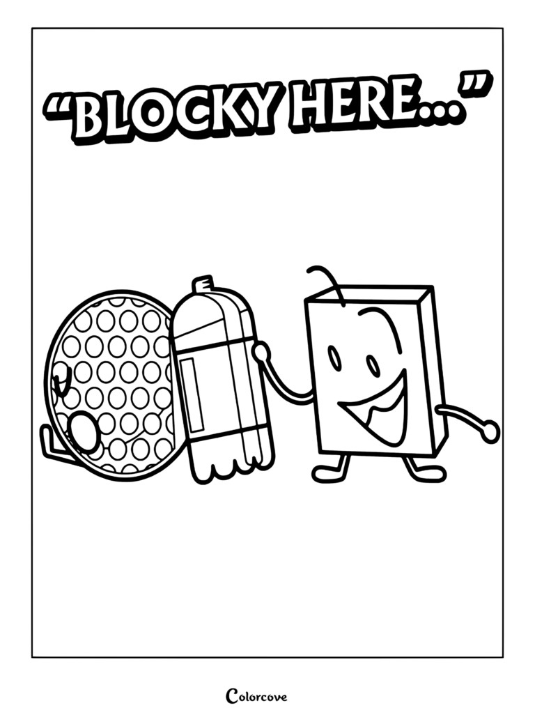 Blocky and Golf Ball coloring page from Battle for Dream Island.