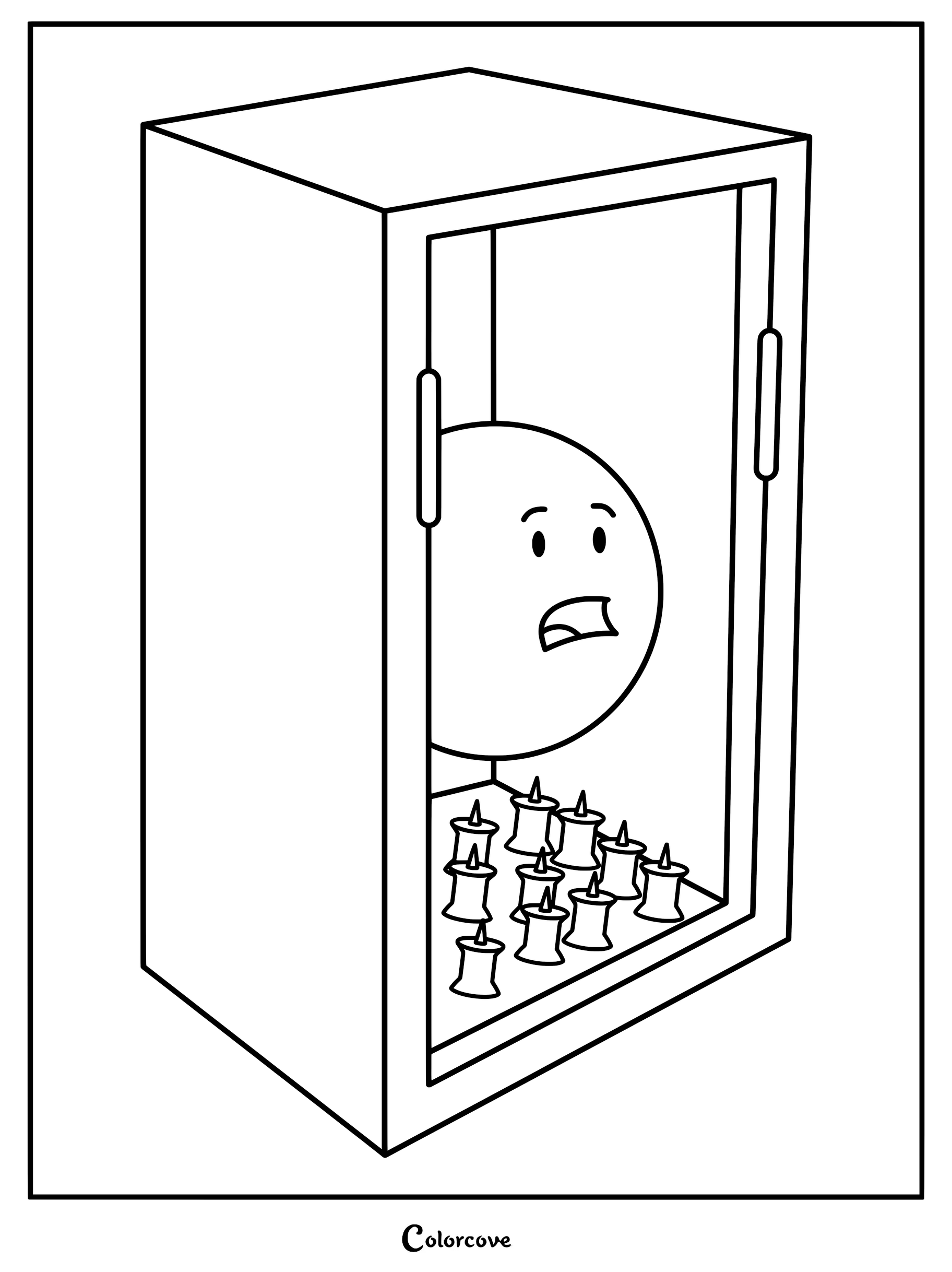 Bubble trapped in a locker with sharp pins on the floor in this Battle For Dream Island coloring page.