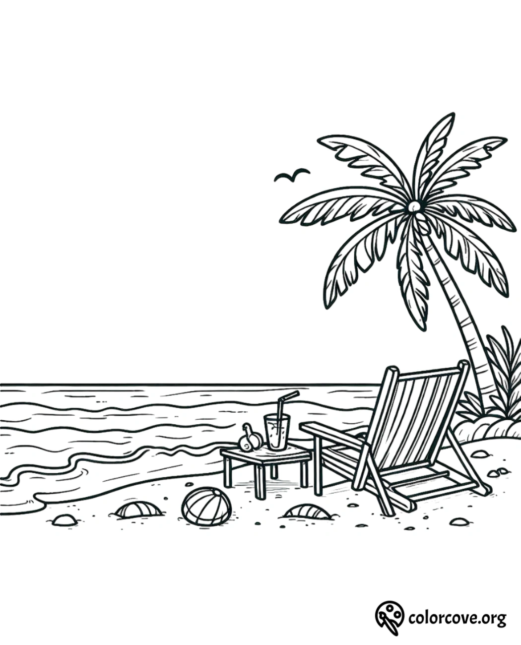 a beach chair and table with a drink on the beach