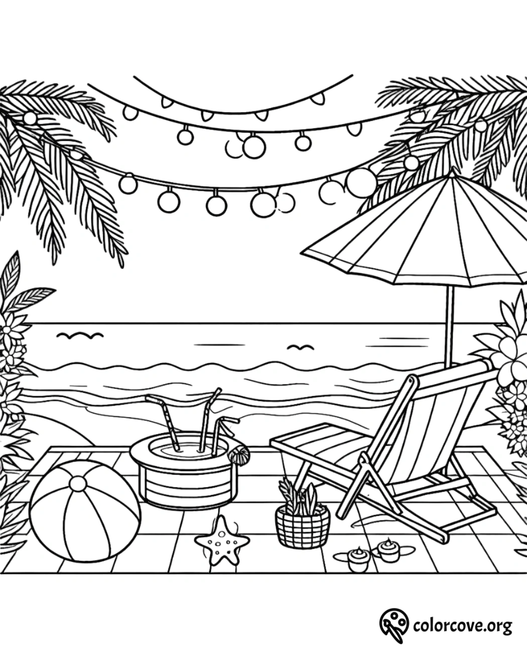 a coloring page of a beach