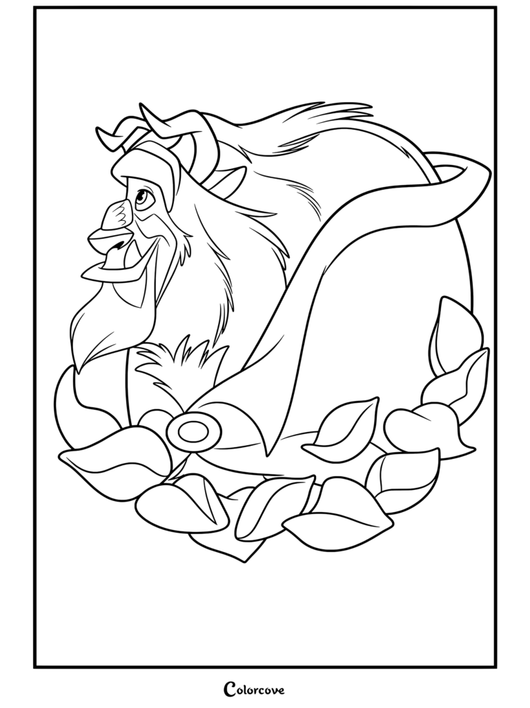 Coloriage de La Bête dans La Belle et la Bête présentant un portrait de profil détaillé