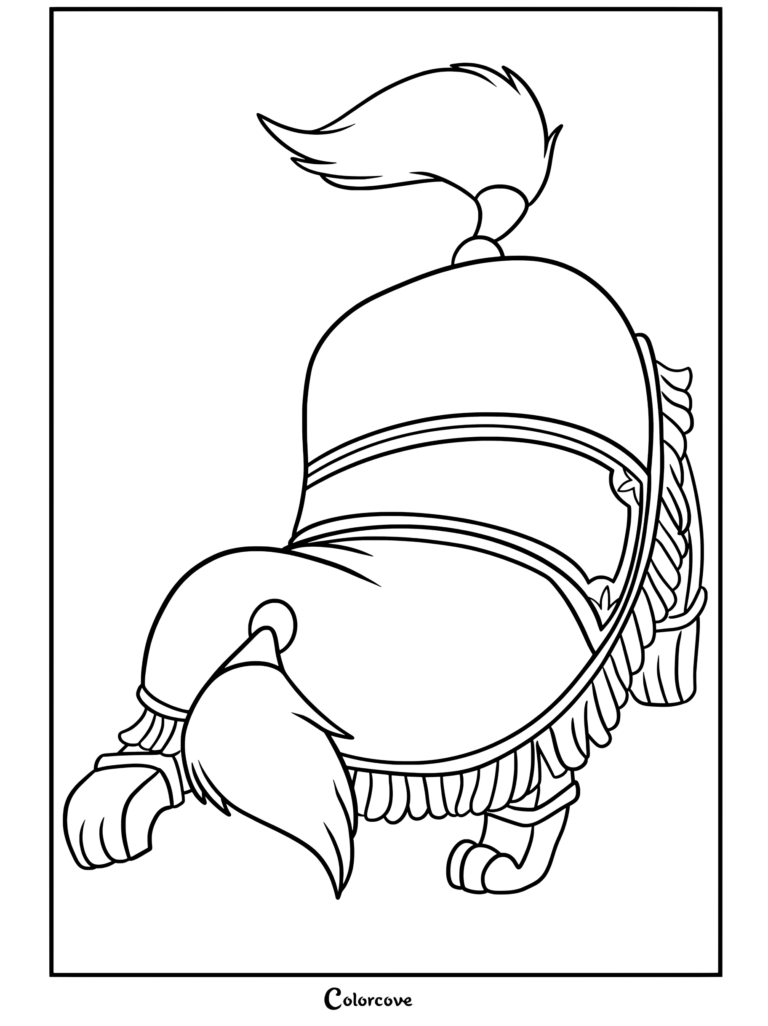 Coloriage du Repose-pieds (aussi connu sous le nom de Sultan) de La Belle et la Bête, montrant le fidèle chien-tabouret dans une posture joueuse