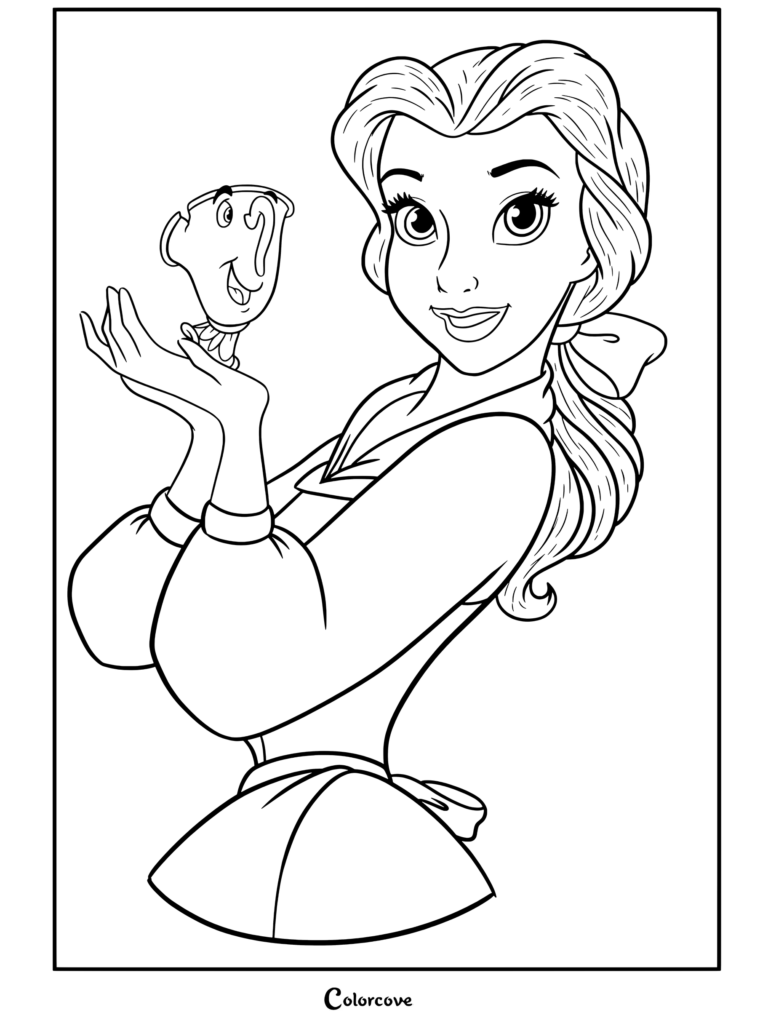 Coloriage de Belle tenant Zip dans ses mains dans La Belle et la Bête