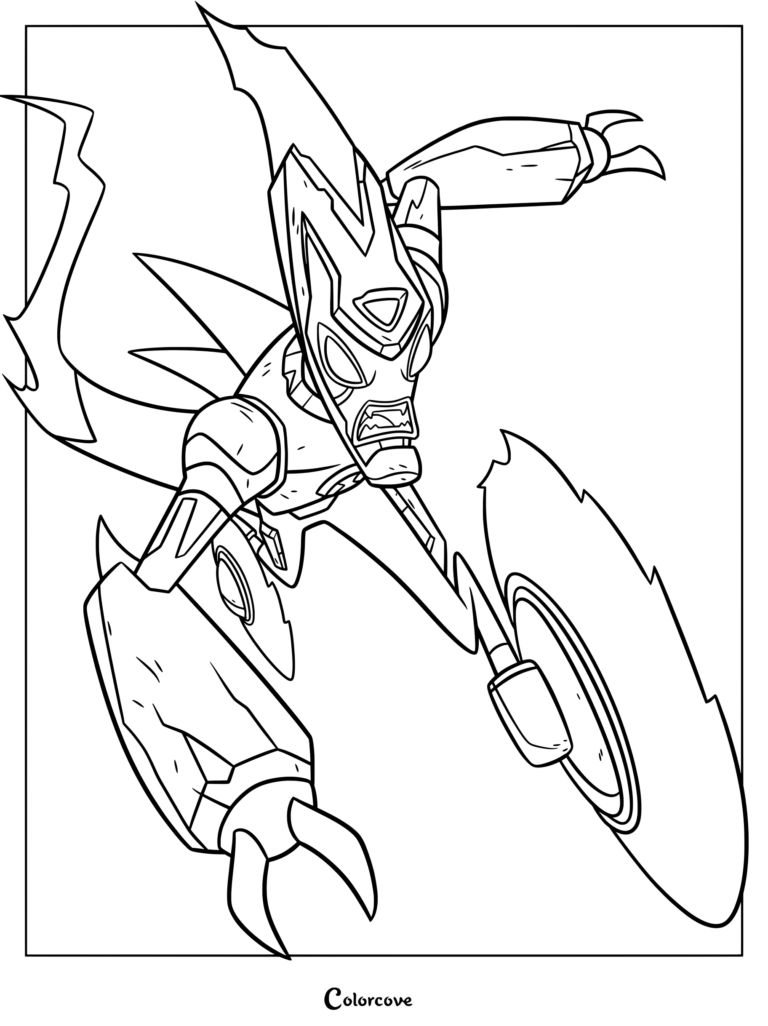 Dibujo para colorear e imprimir de XLR8 Omni-Mejorado de la serie reboot de Ben 10 en una dinámica pose de acción.
