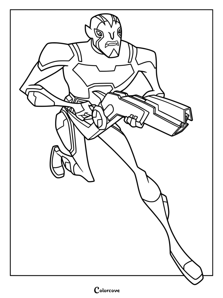 Dibujo para colorear e imprimir de Rook Blonko sosteniendo su Proto-Herramienta, de Ben 10: Omniverse.