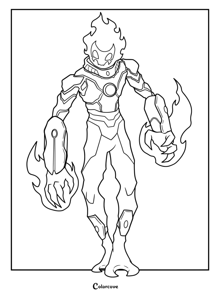 Dibujo para colorear e imprimir gratis de Ben 10 con Fuego cuando se resfría.