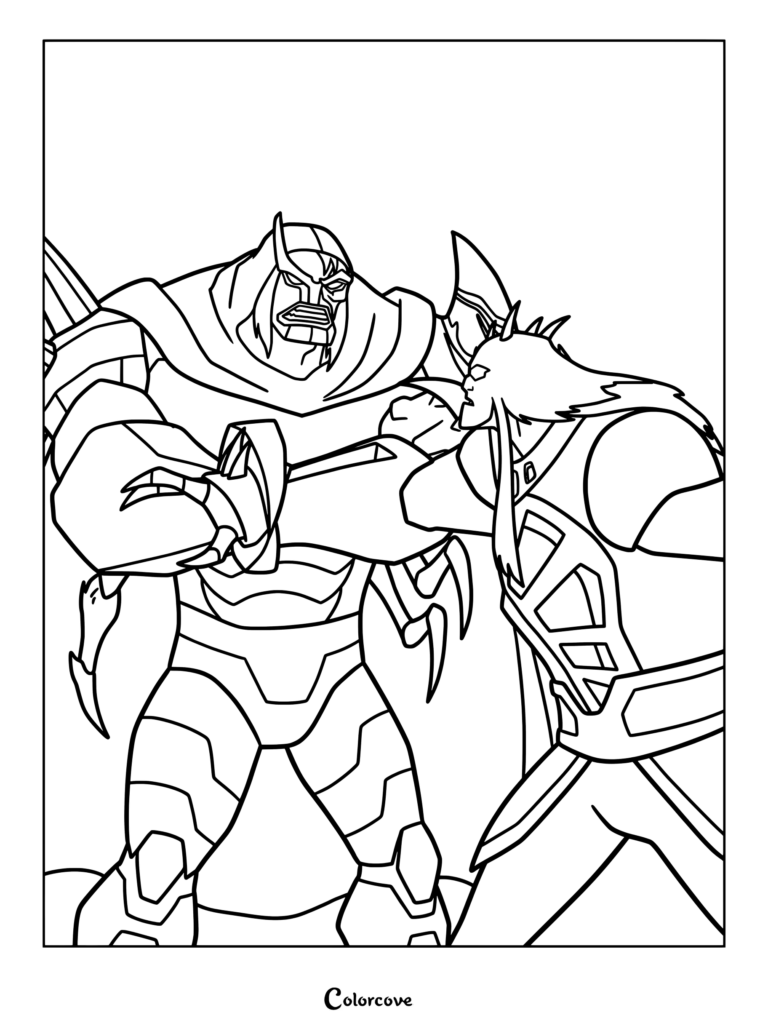 Dibujo para colorear de Ben 10: Supremacía Alienígena que muestra el enfrentamiento entre Aggregor Supremo y Kevin Supremo.