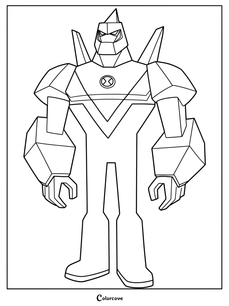 Dibujo para colorear de Diamante de Ben 10 con el héroe alienígena de cristal listo para la acción.