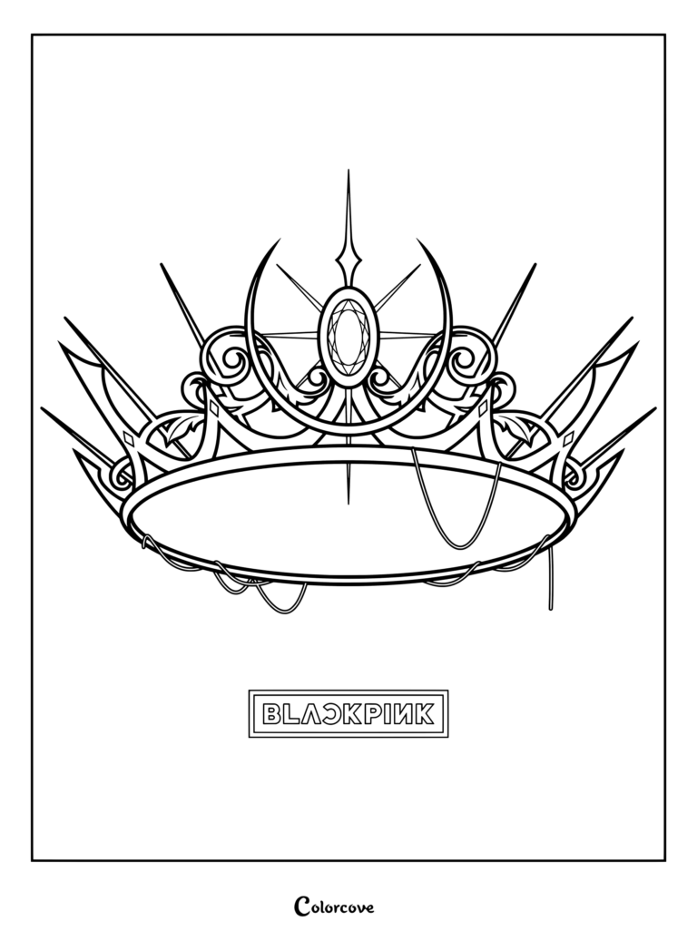 Coloriage de la couronne de Blackpink The Album mettant en scène l'illustration emblématique de la couronne rose étincelante du premier album studio de 2020 du groupe féminin sud-coréen BLACKPINK