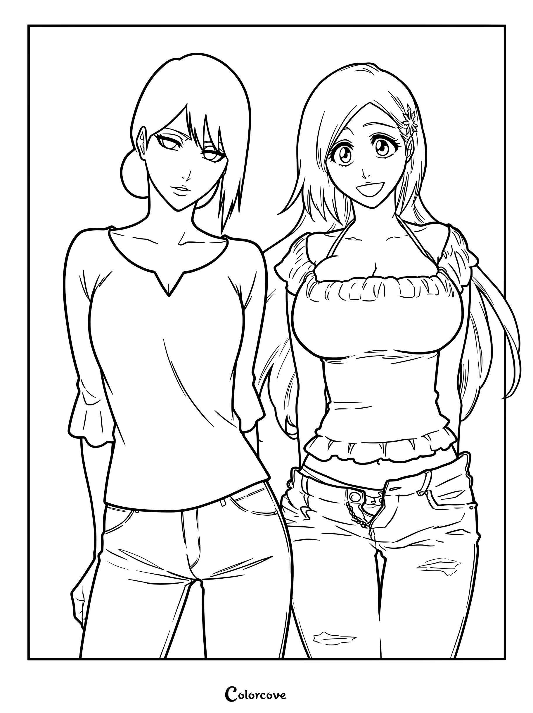 Dibujo para colorear de Rukia Kuchiki y Orihime Inoue de Bleach