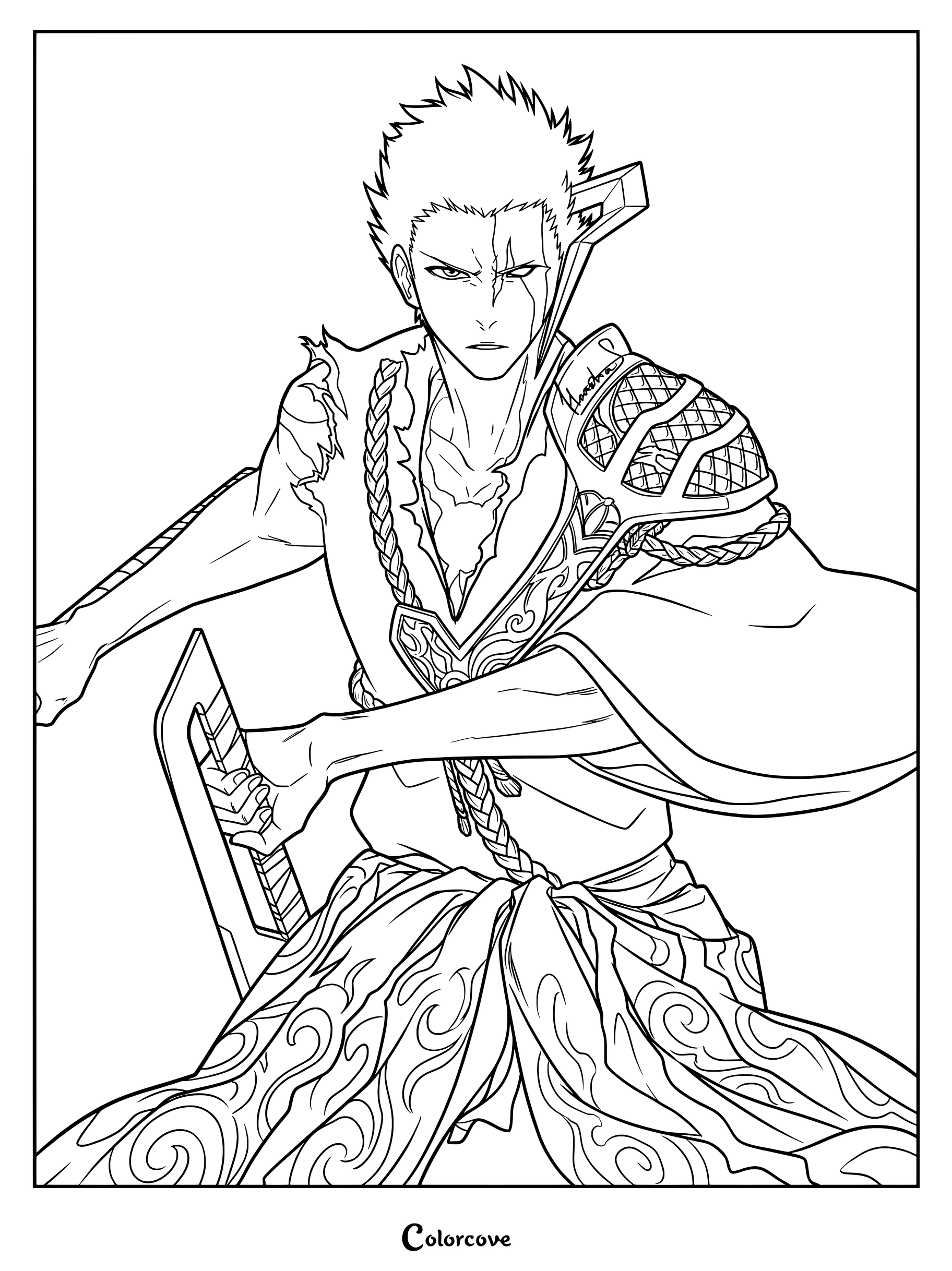Dibujo para colorear e imprimir de Ichigo Kurosaki en su forma de Cuerno de la Salvación de Bleach