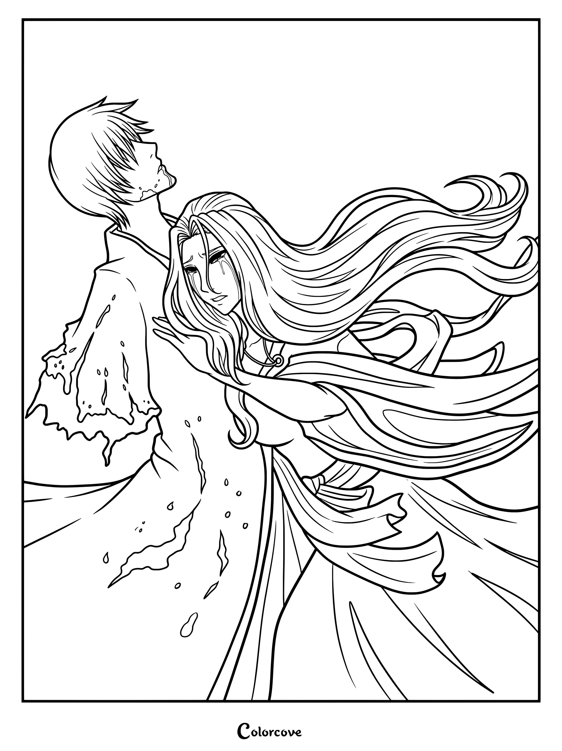 Rangiku Matsumoto llorando por Gin Ichimaru en este emotivo dibujo para colorear de Bleach.
