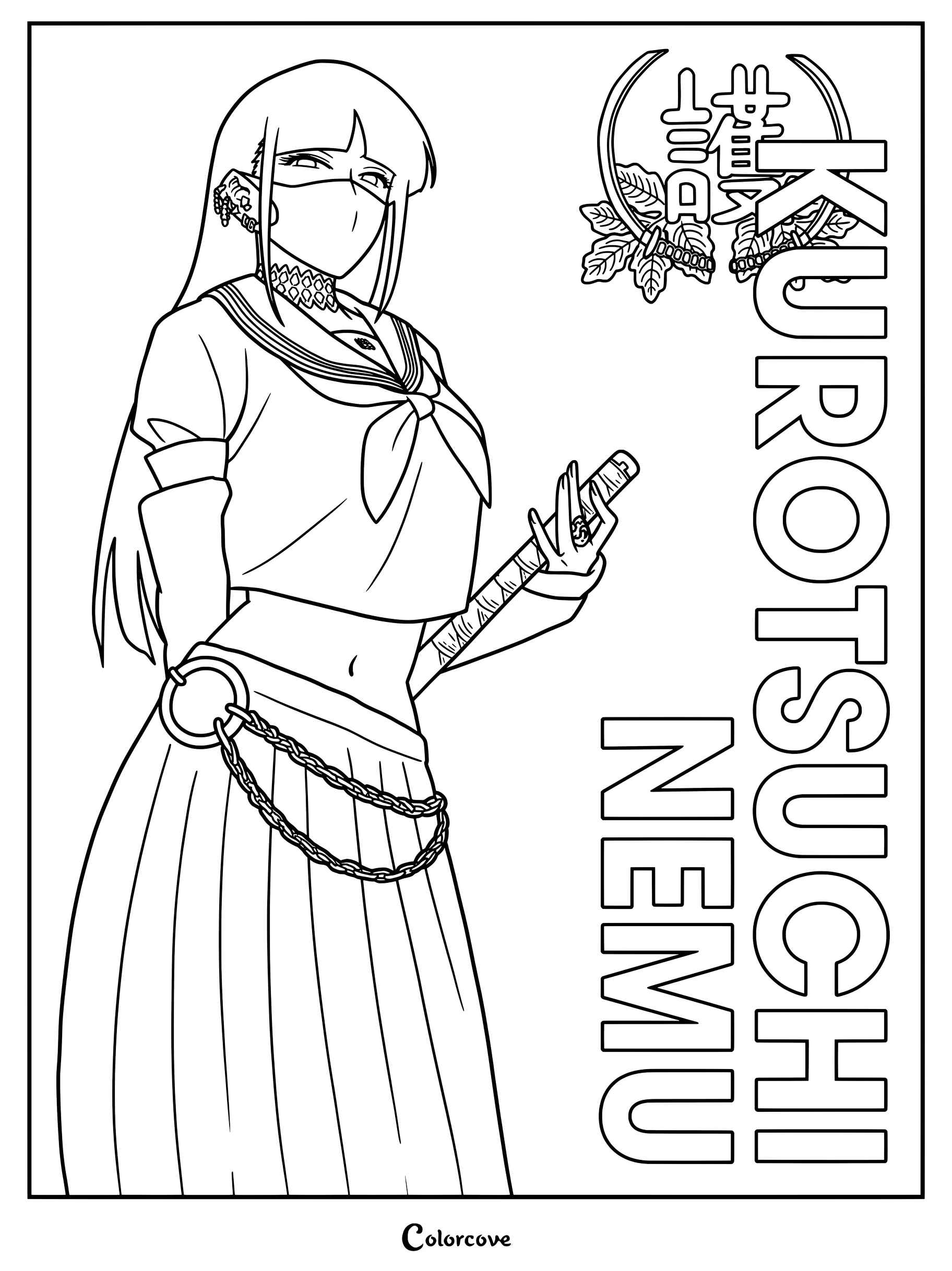 Dibujo para colorear del concepto de universo alternativo The High School Warfare con Nemu Kurotsuchi de Bleach.