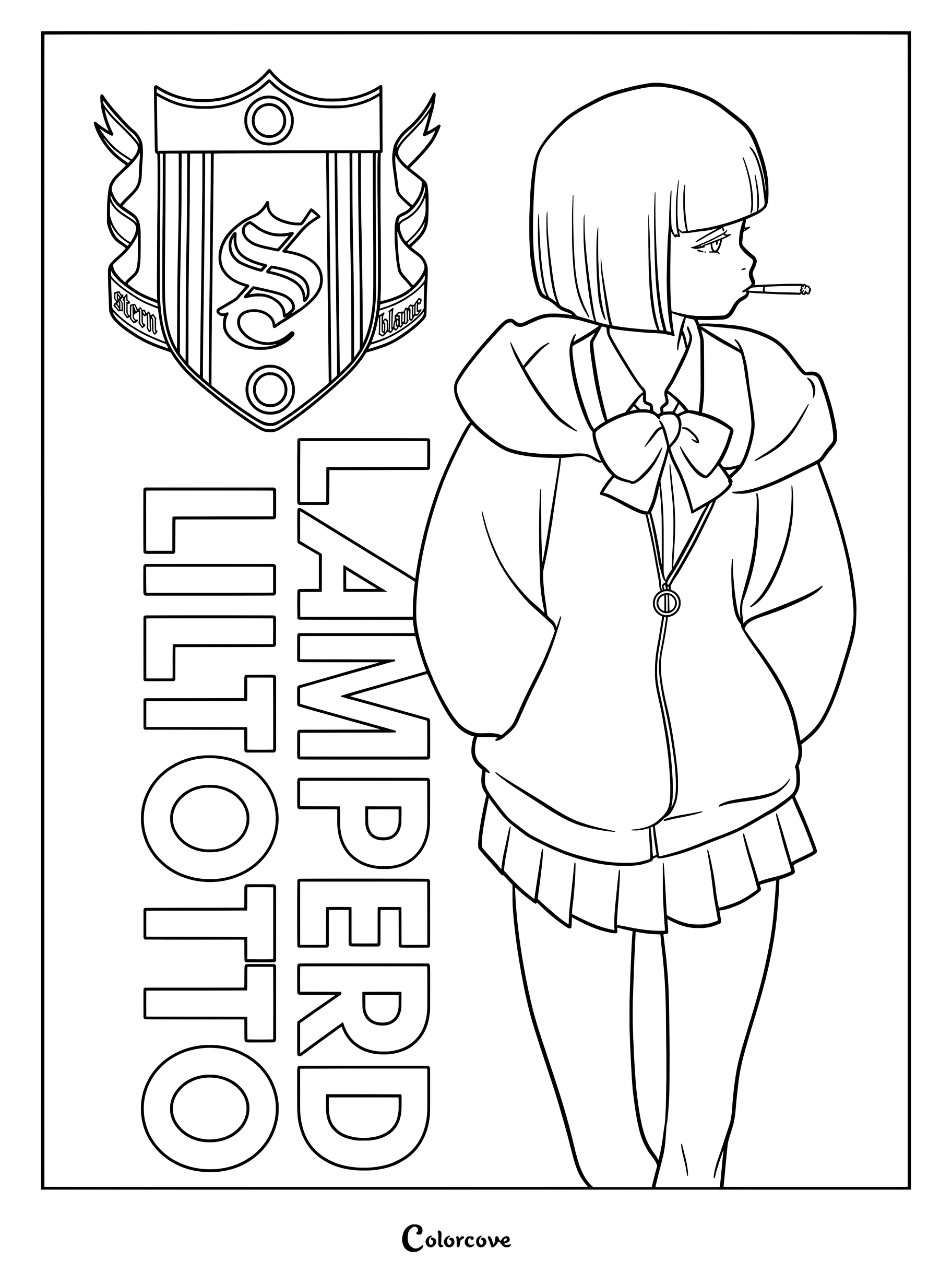 Dibujo para colorear de Liltotto Lamperd de Bleach en estilo de arte promocional con temática escolar