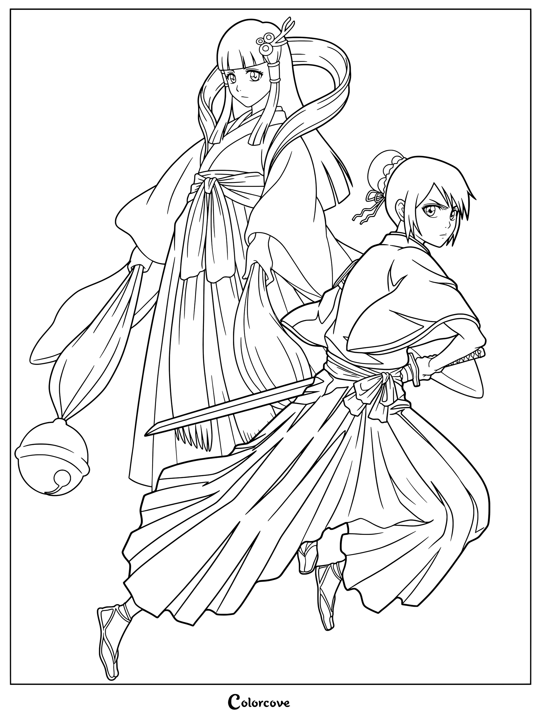 Dibujo para colorear de Bleach de Momo Hinamori junto al espíritu de su Zanpakutō, Tobiume