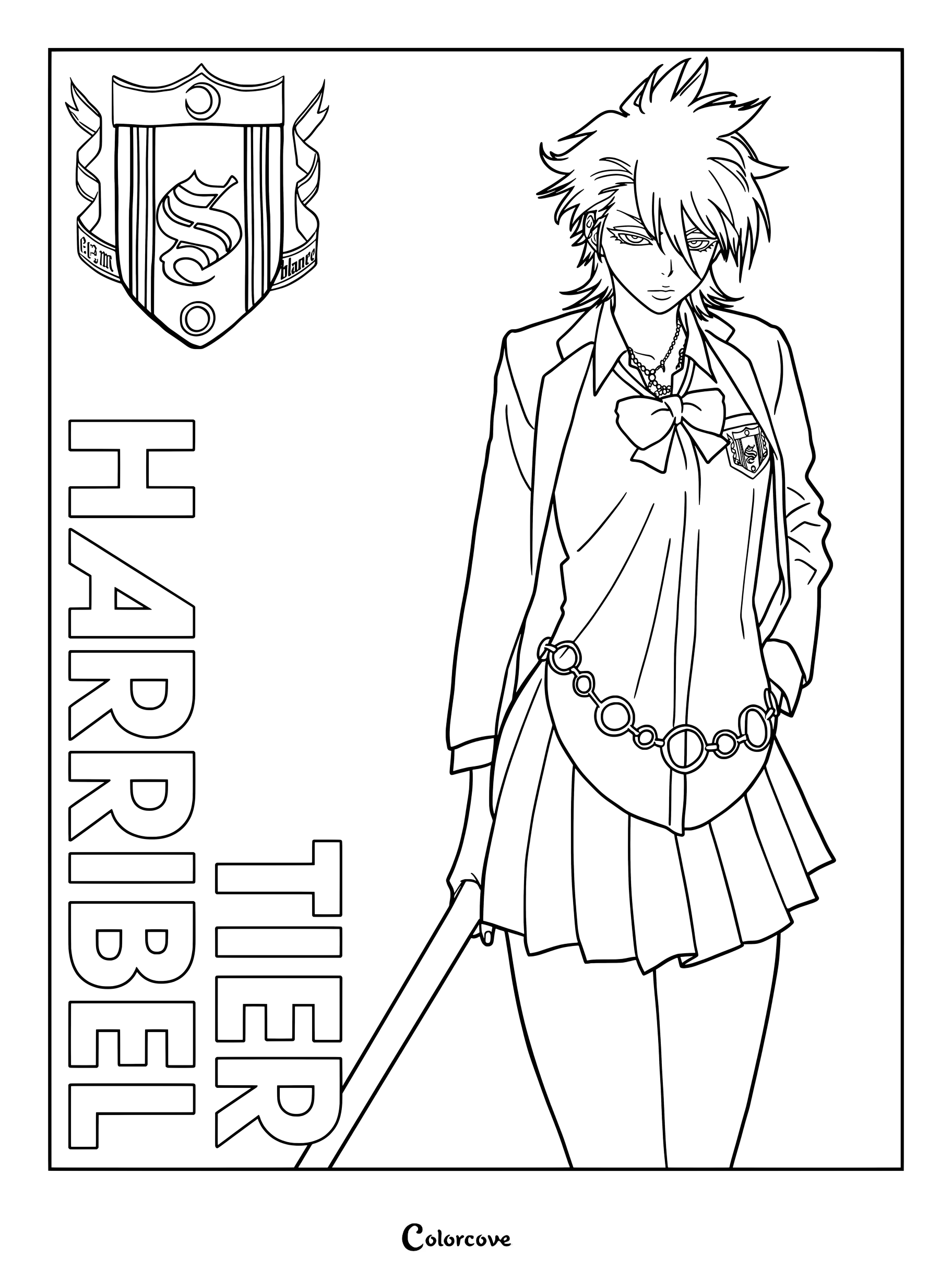 Dibujo para colorear de Bleach con Tier Harribel en una ilustración con estilo de uniforme escolar.