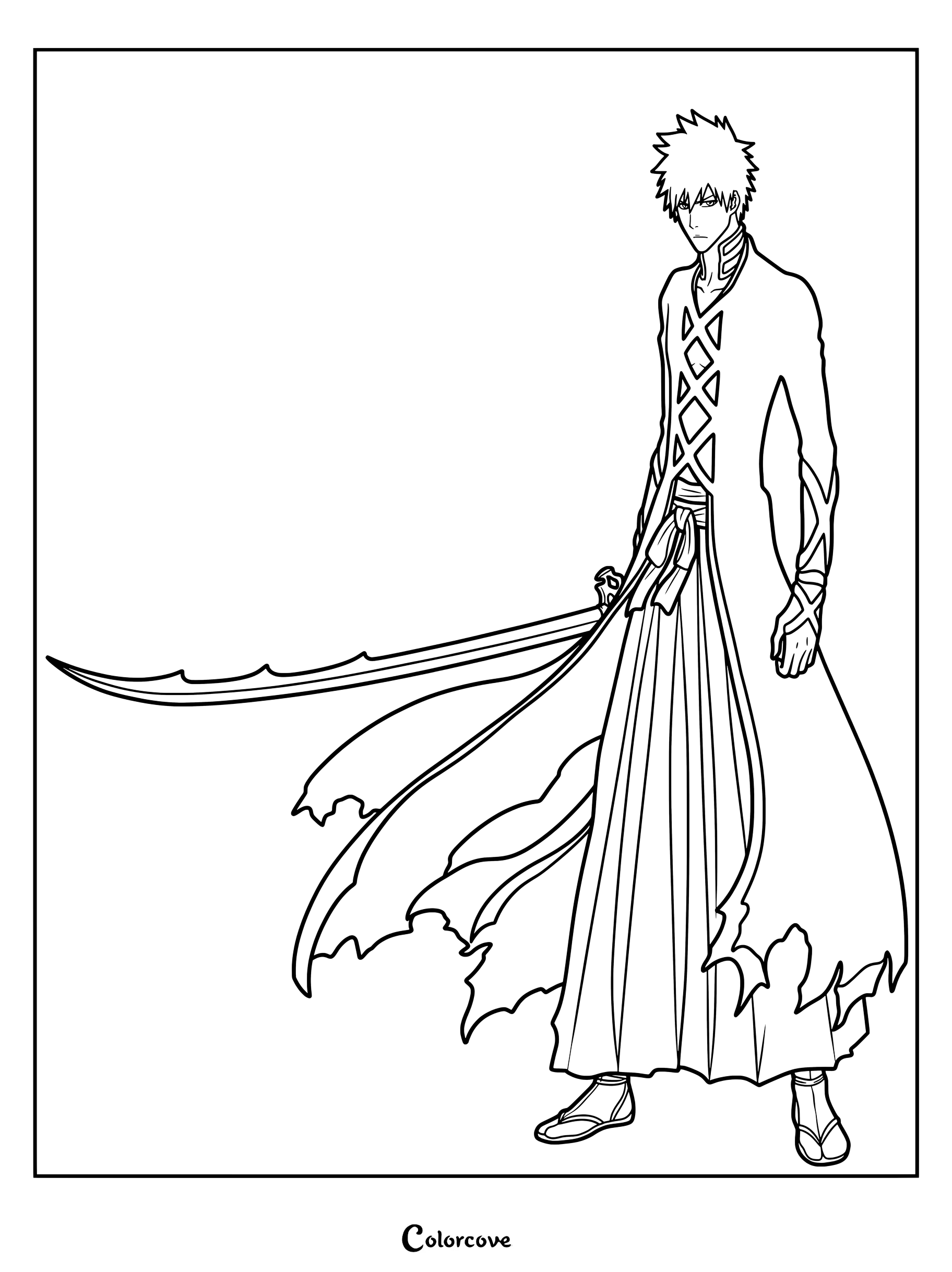 Dibujo para colorear del nuevo Bankai y nuevo aspecto de Ichigo de Bleach