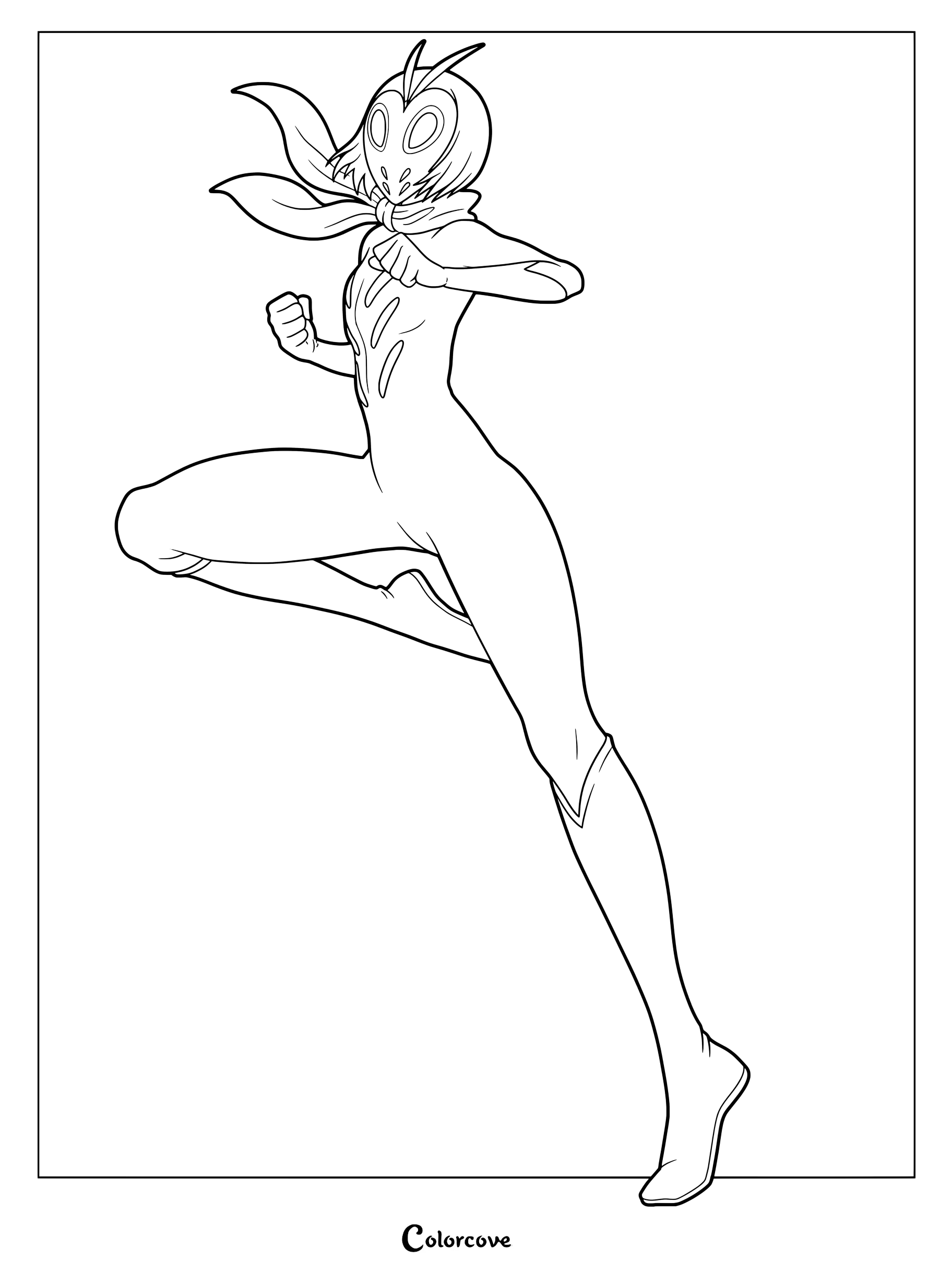 Dibujo para colorear de Mashiro Kuna de Bleach con su máscara de Hollow en un salto dinámico