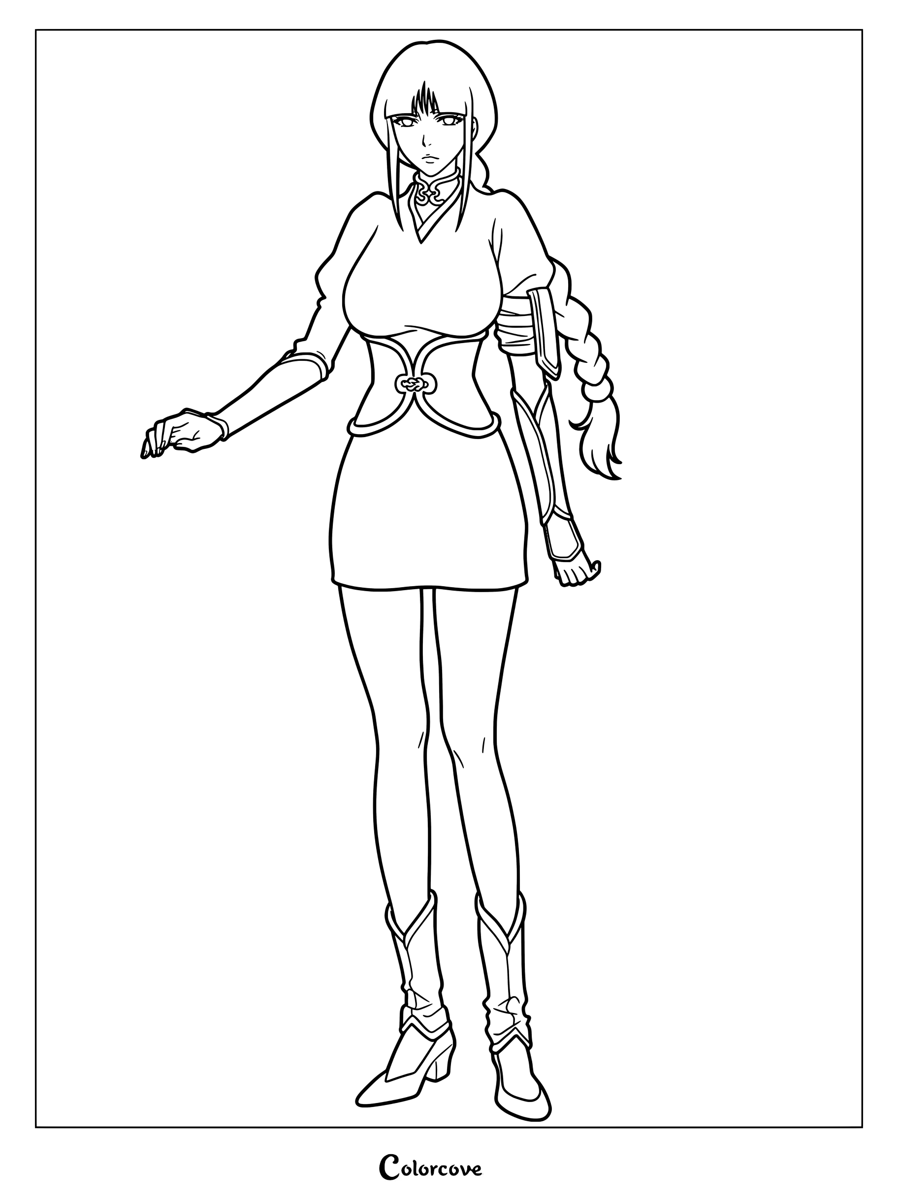 Dibujo para colorear de Nemu Kurotsuchi de pie luciendo su atuendo único de Bleach