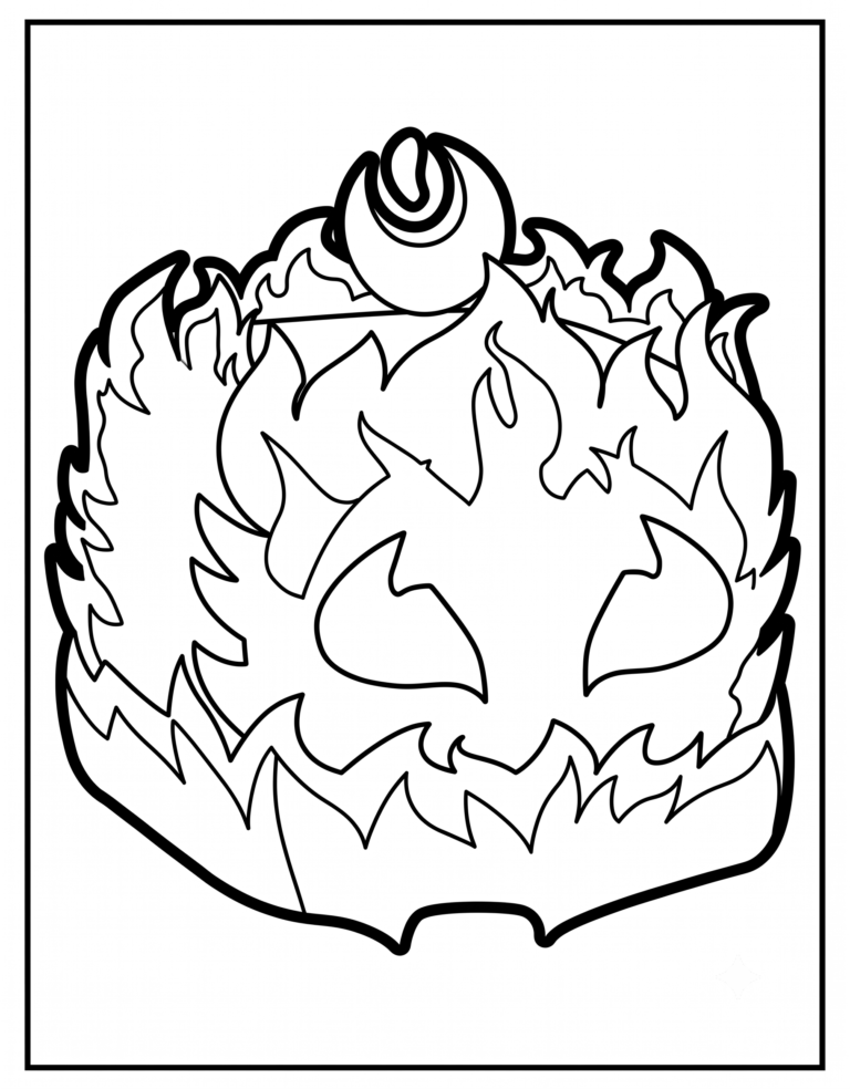 A detailed coloring page of the Uncommon Flame physical fruit from Blox Fruits.