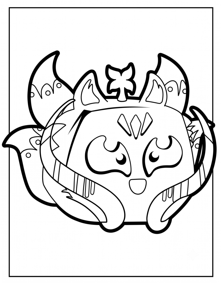 A detailed coloring page of the Mythical Kitsune physical fruit from Blox Fruits.