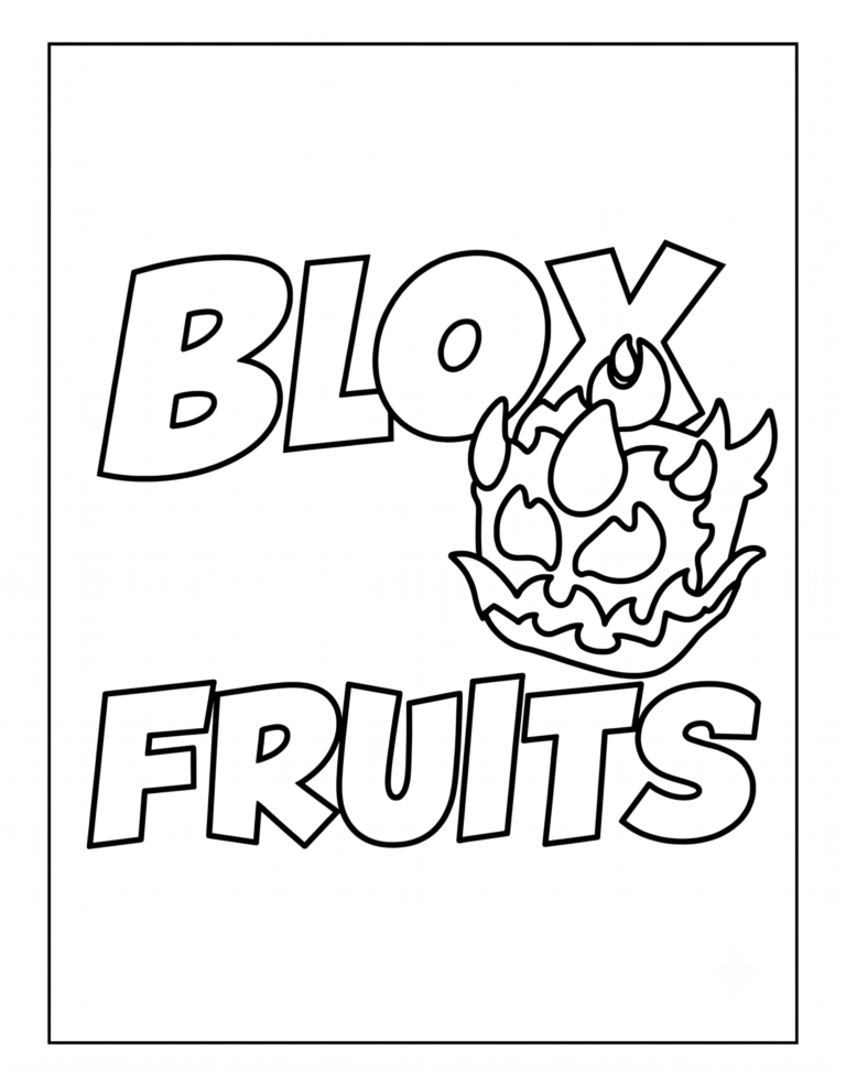 A detailed coloring page featuring Official Blox Fruits logo.