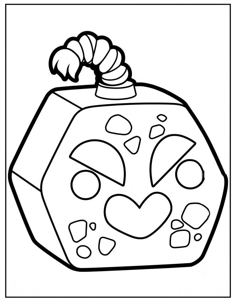 A detailed coloring page of the Common Bomb physical fruit from Blox Fruits.