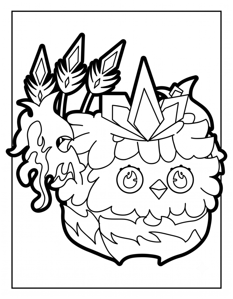 A detailed coloring page of the Legendary Phoenix physical fruit from Blox Fruits.